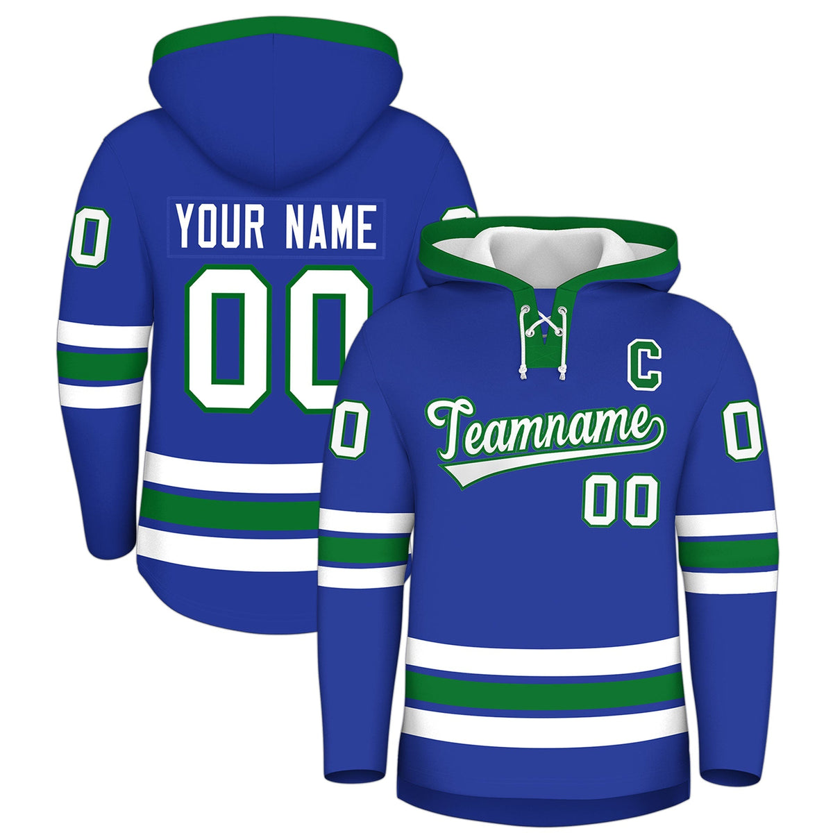 Custom Hockey Hoodie Jersey Royal Blue Kelly Green Classic Style for Men&amp;Youth
