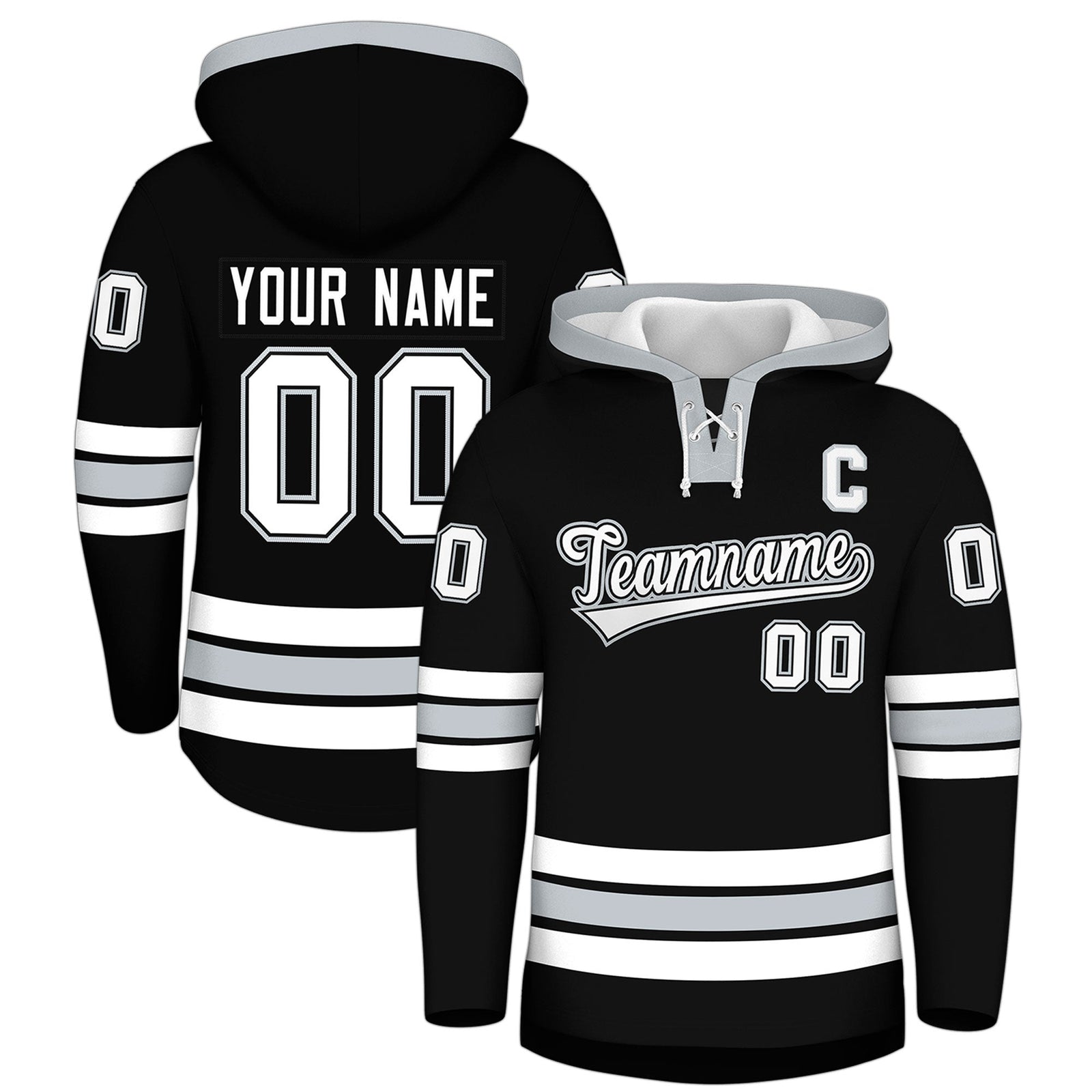 Custom Hockey Hoodie Jersey Black Silver Classic Style for Men&Youth