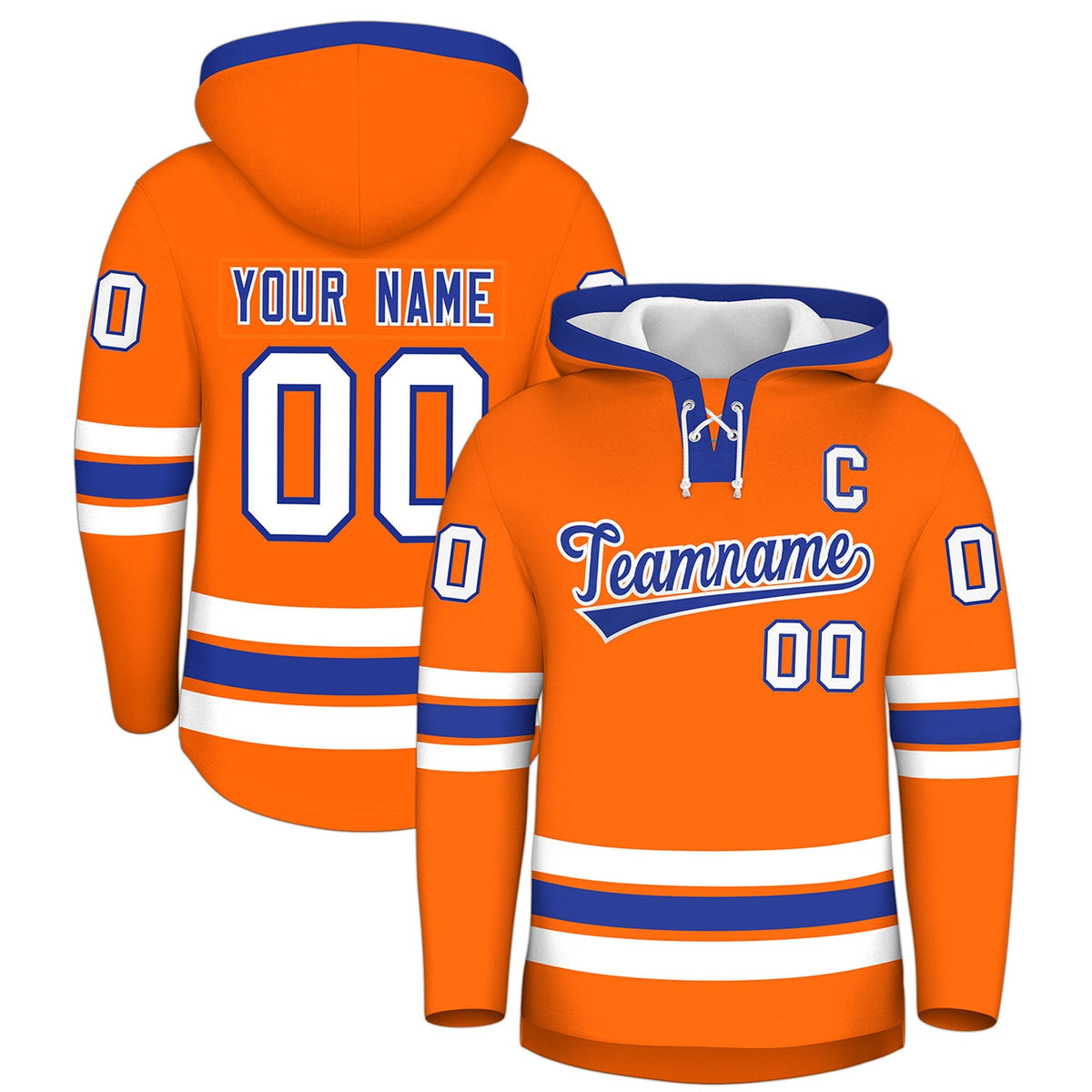 Custom Hockey Hoodie Jersey Orange Royal Blue Classic Style for Men&amp;Youth