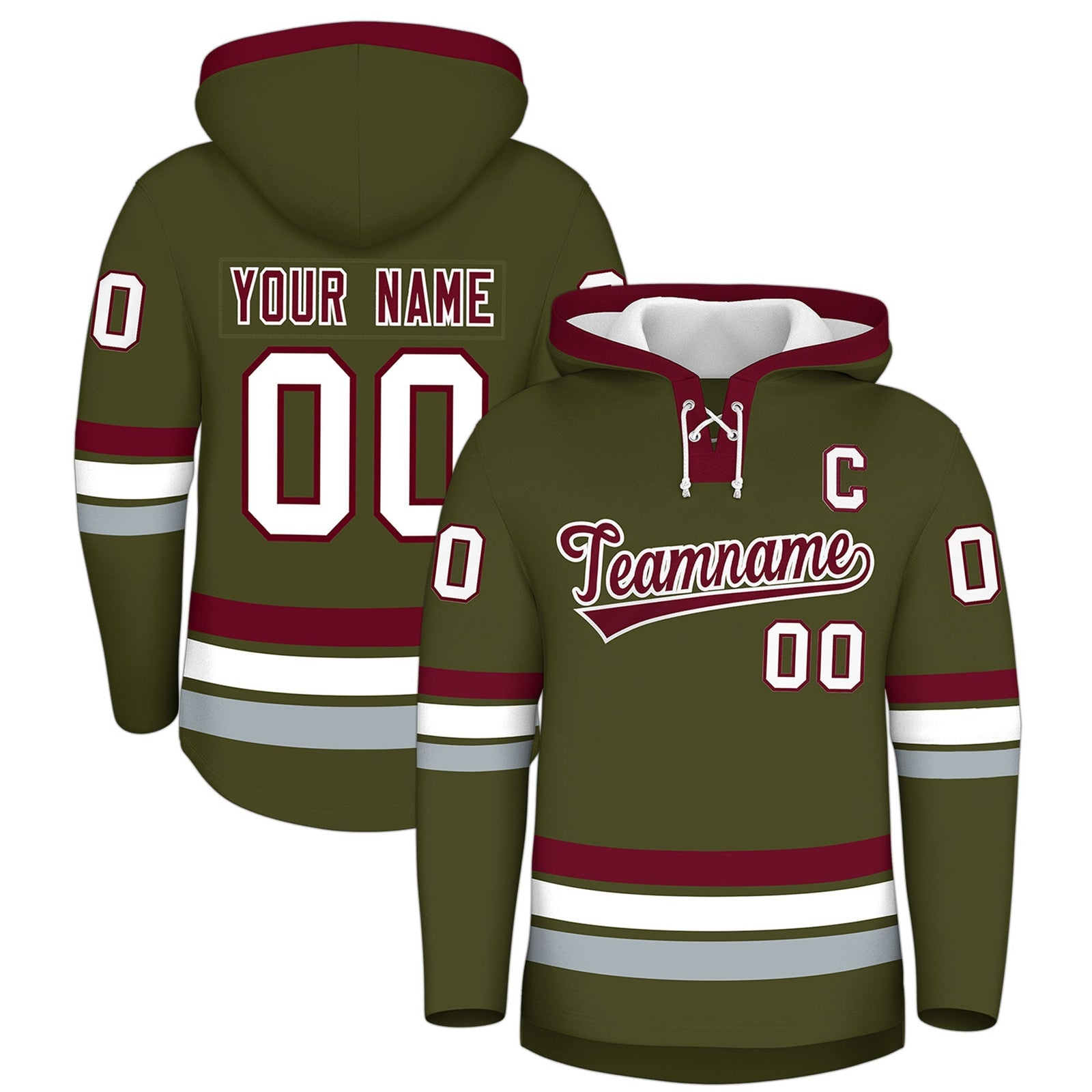Custom Hockey Hoodie Jersey Olive Crimson Classic Style Add Name,Number & Logo