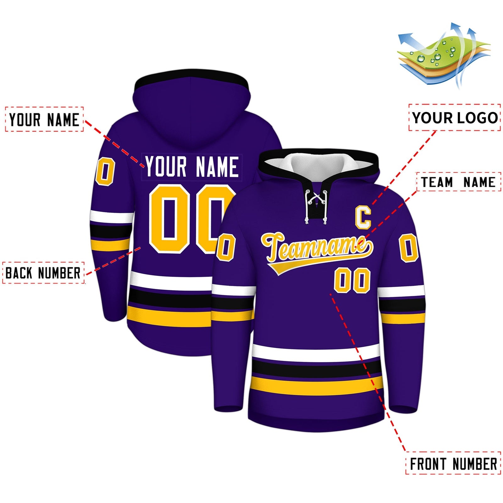 Custom Hockey Hoodie Jersey Purple Black Classic Style for Men&Youth