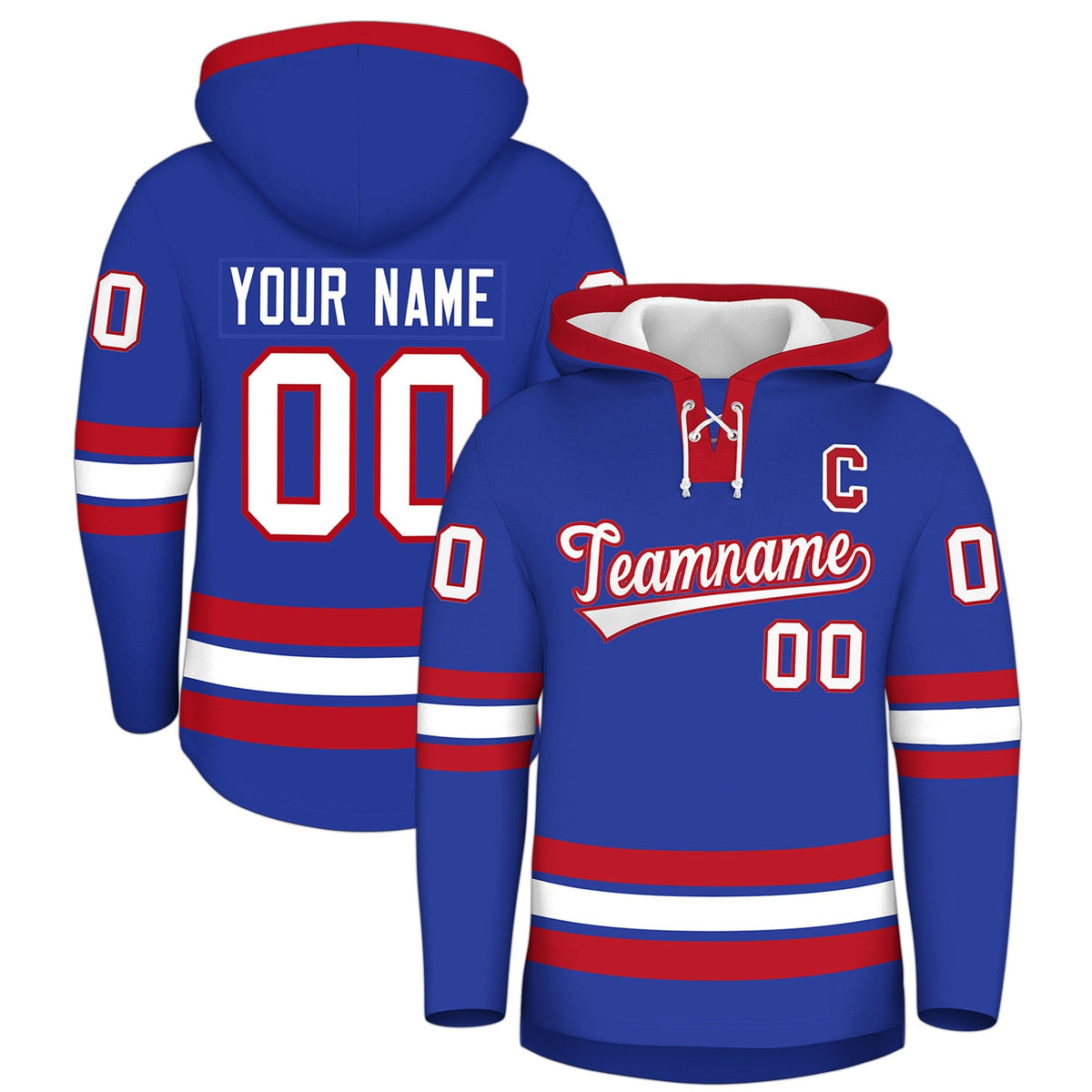 Custom Hockey Hoodie Jersey Royal Blue Red Classic Style Add Name,Number &amp; Logo
