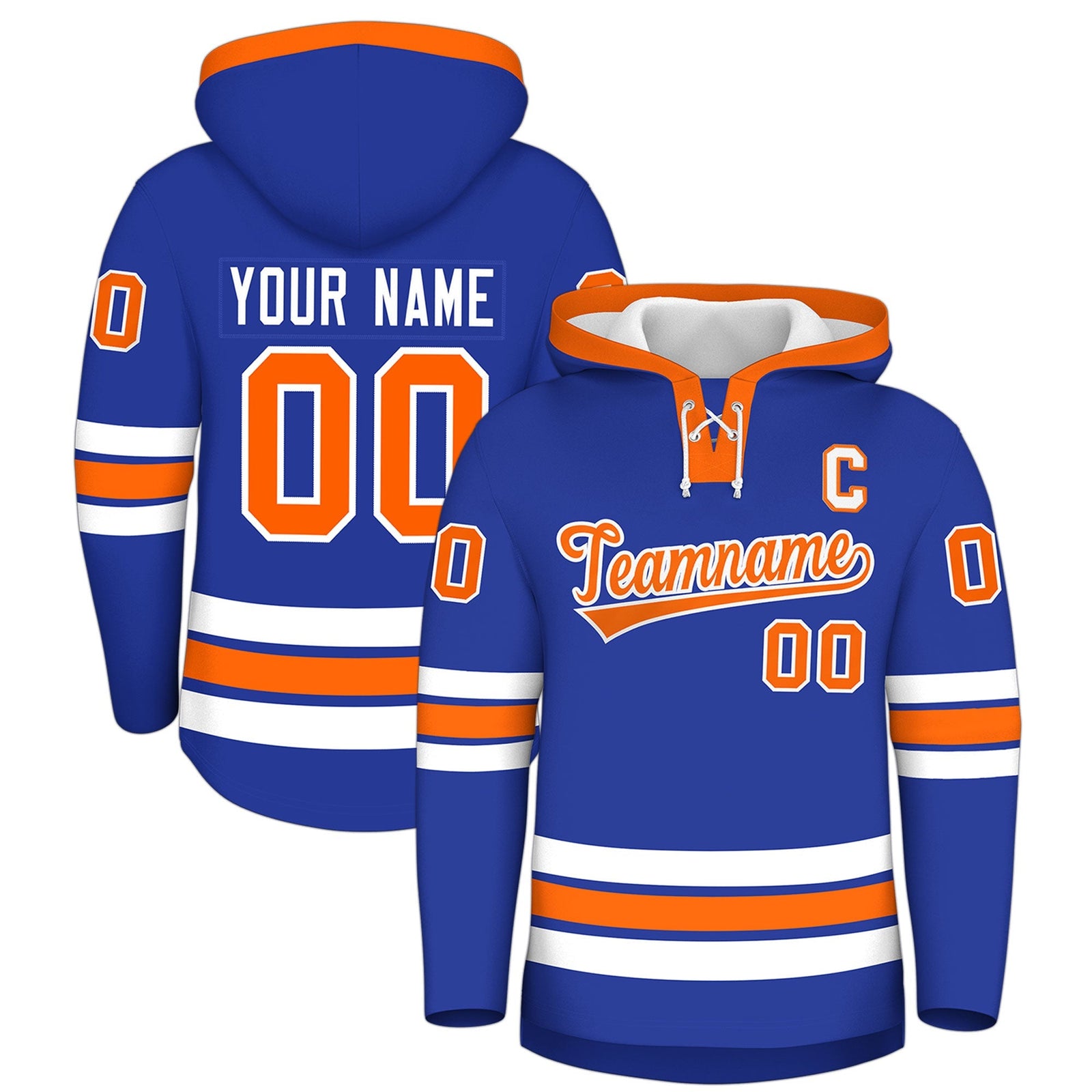 Custom Hockey Hoodie Jersey Royal Blue Orange Classic Style for Men&Youth