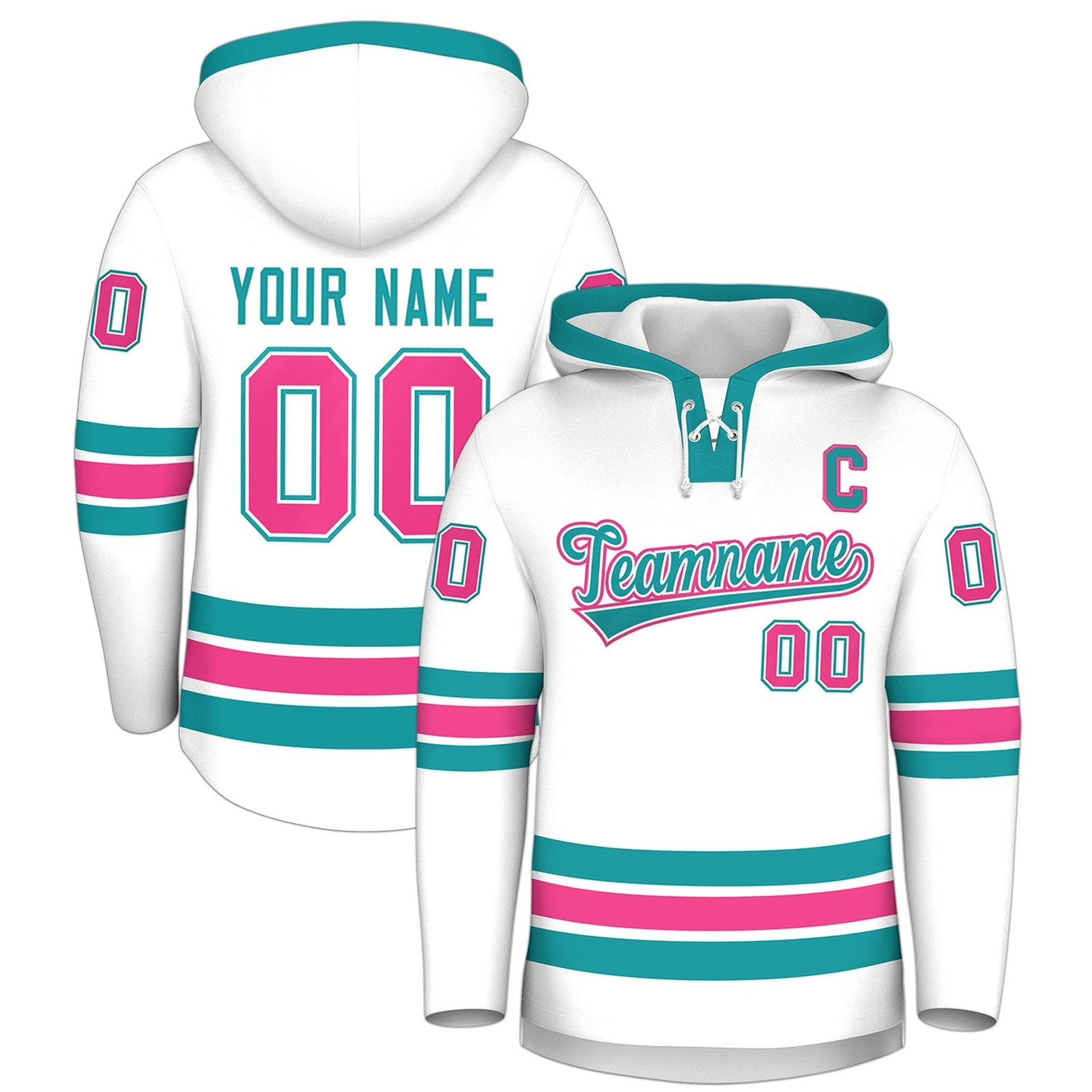 Custom Hockey Hoodie Jersey White Aqua Classic Style for Men&Youth