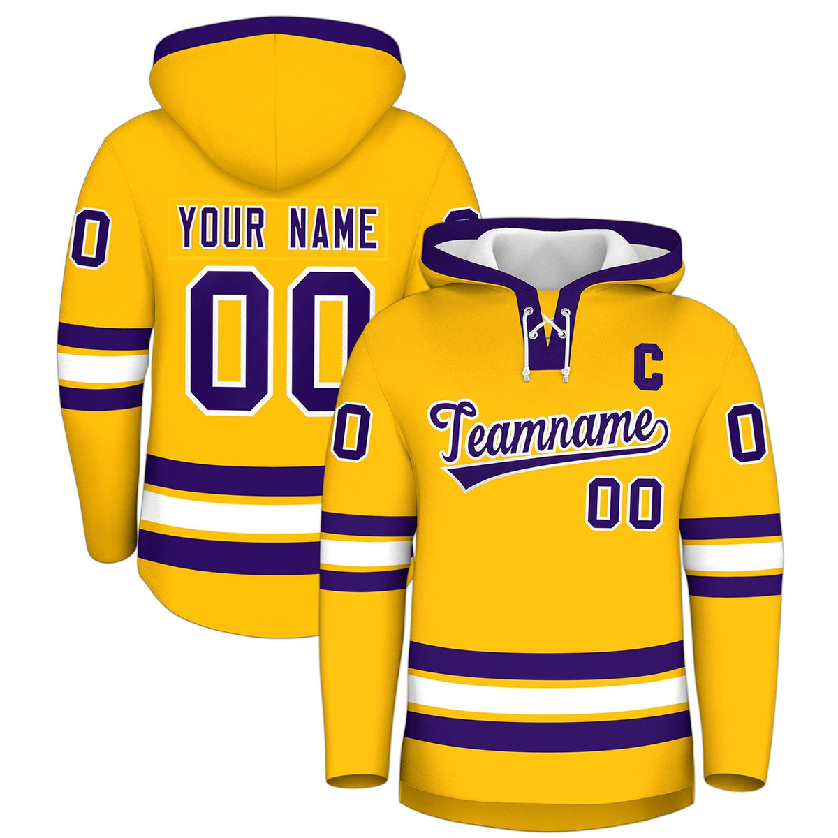 Custom Hockey Hoodie Jersey Gold Purple Classic Style Add Name,Number &amp; Logo
