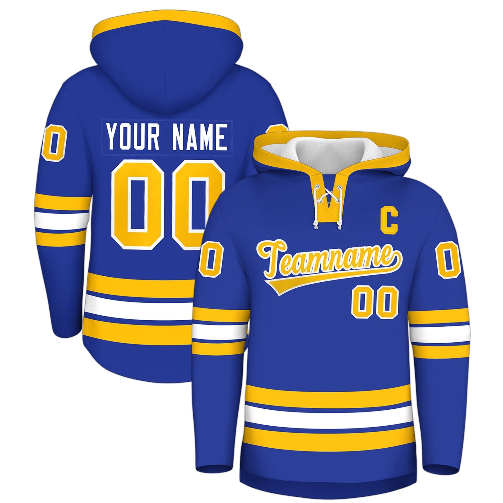 Custom Hockey Hoodie Jersey Royal Blue Gold Classic Style for Men&Youth