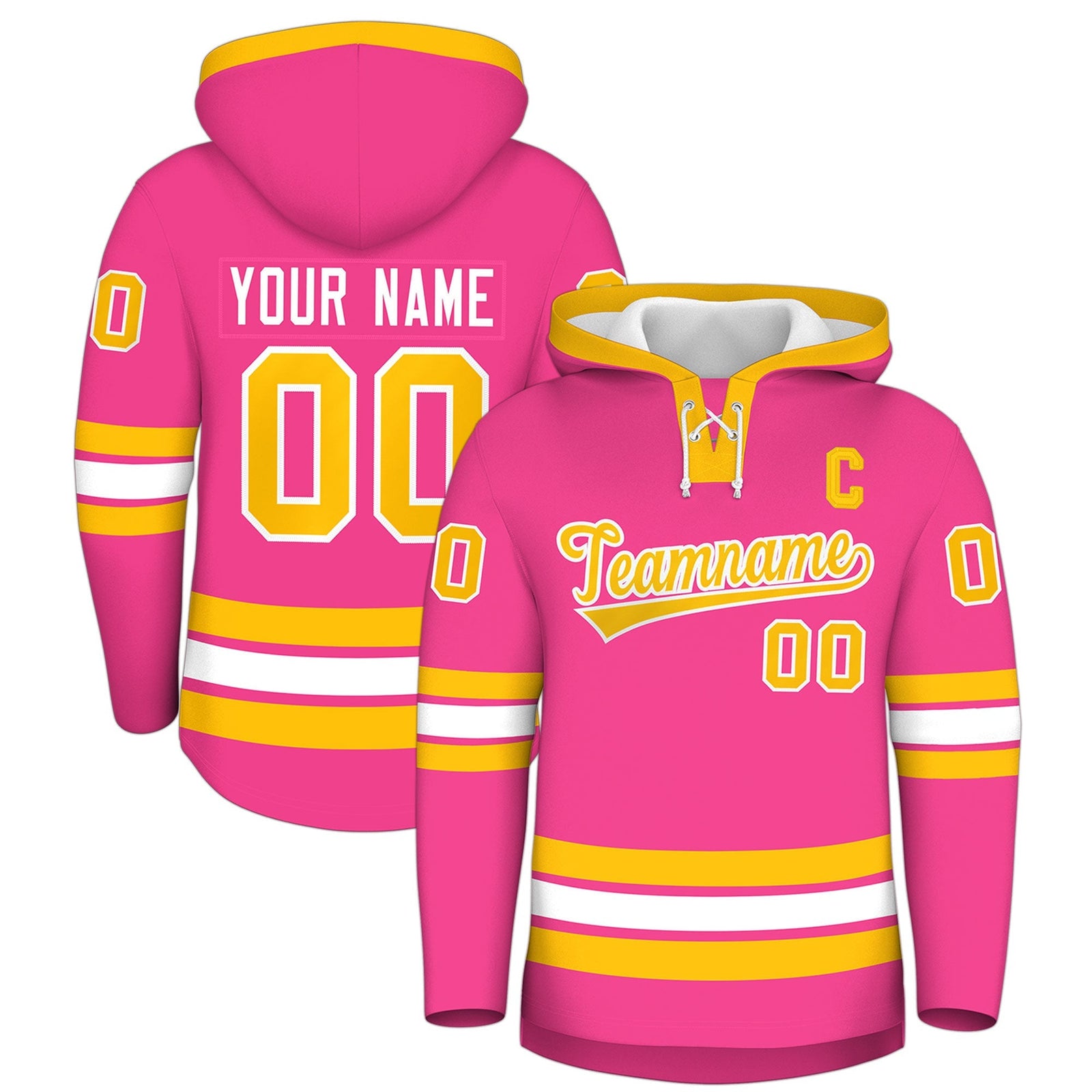 Custom Hockey Hoodie Jersey Pink Gold Classic Style Add Name,Number & Logo