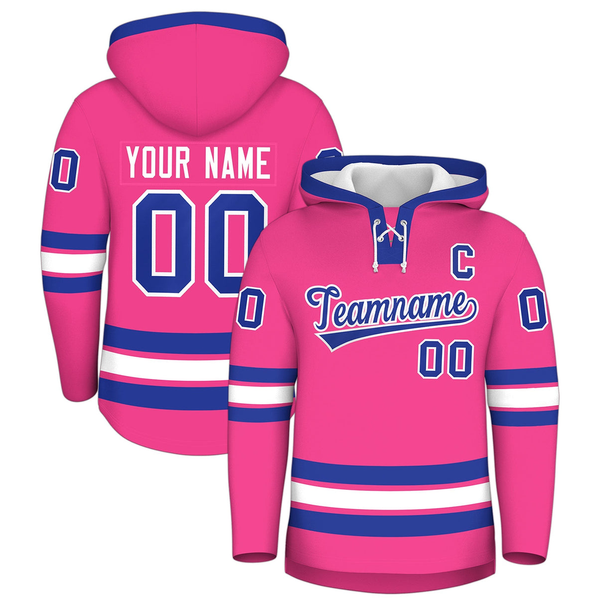 Custom Hockey Hoodie Jersey Pink Royal Blue Classic Style for Men&amp;Youth