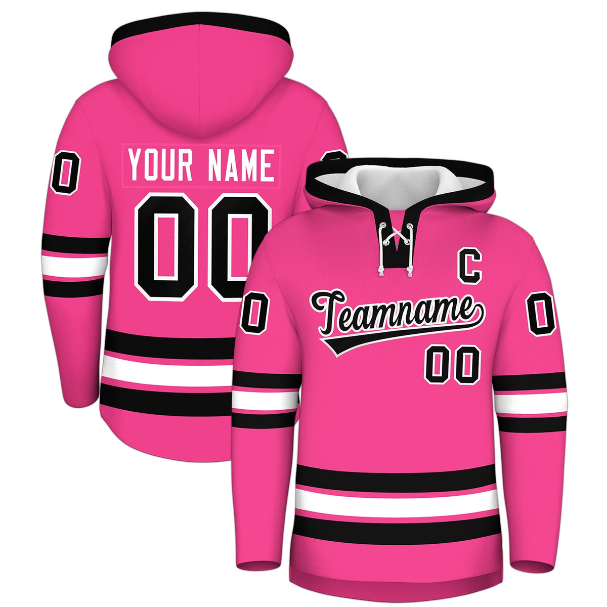 Custom Hockey Hoodie Jersey Pink Black Classic Style Add Name,Number &amp; Logo