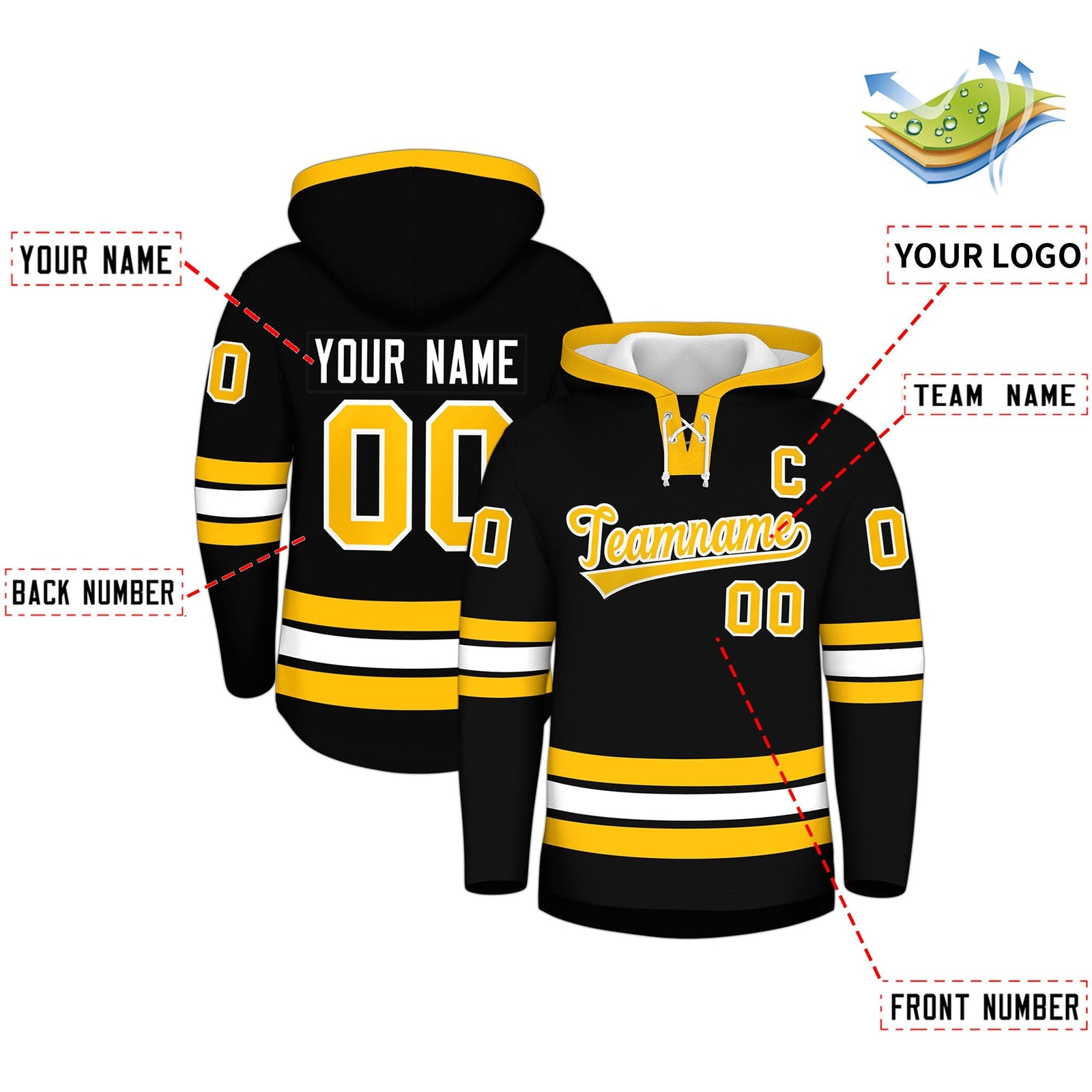 Custom Hockey Hoodie Jersey Black Gold Classic Style for Men&Youth