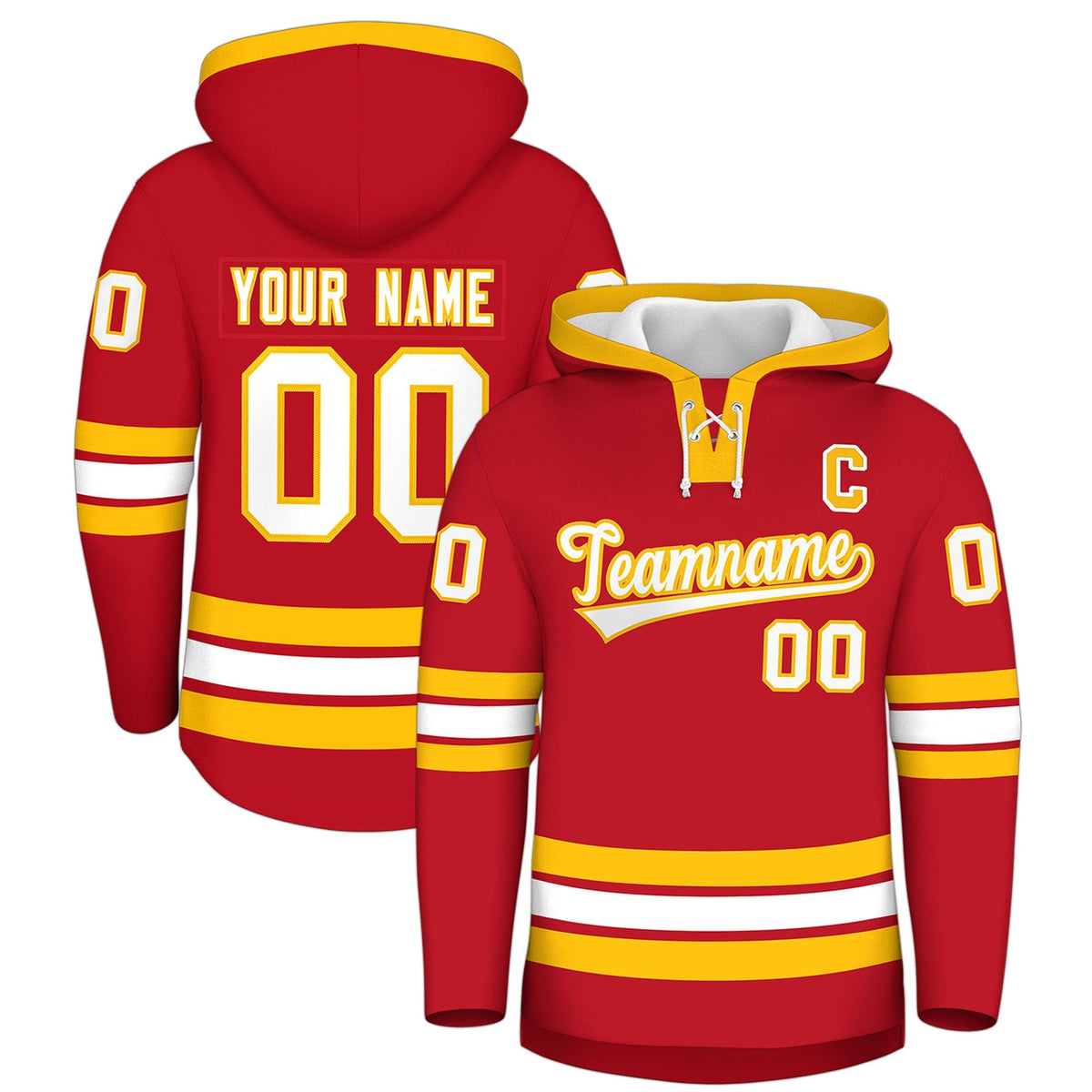 Custom Hockey Hoodie Jersey Red White Classic Style for Men&amp;Youth