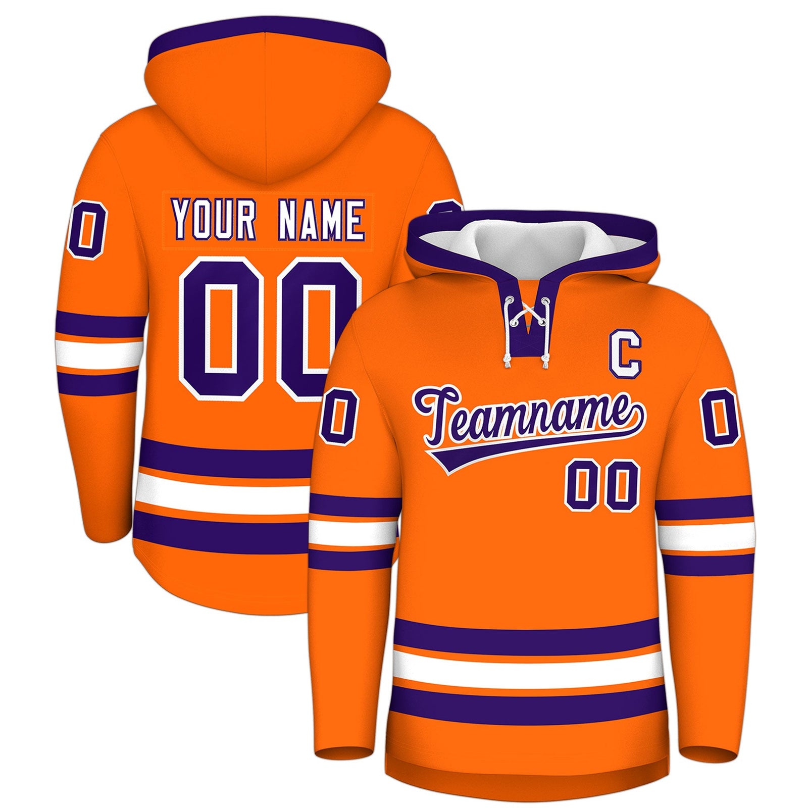 Custom Hockey Hoodie Jersey Orange Purple Classic Style for Men&Youth
