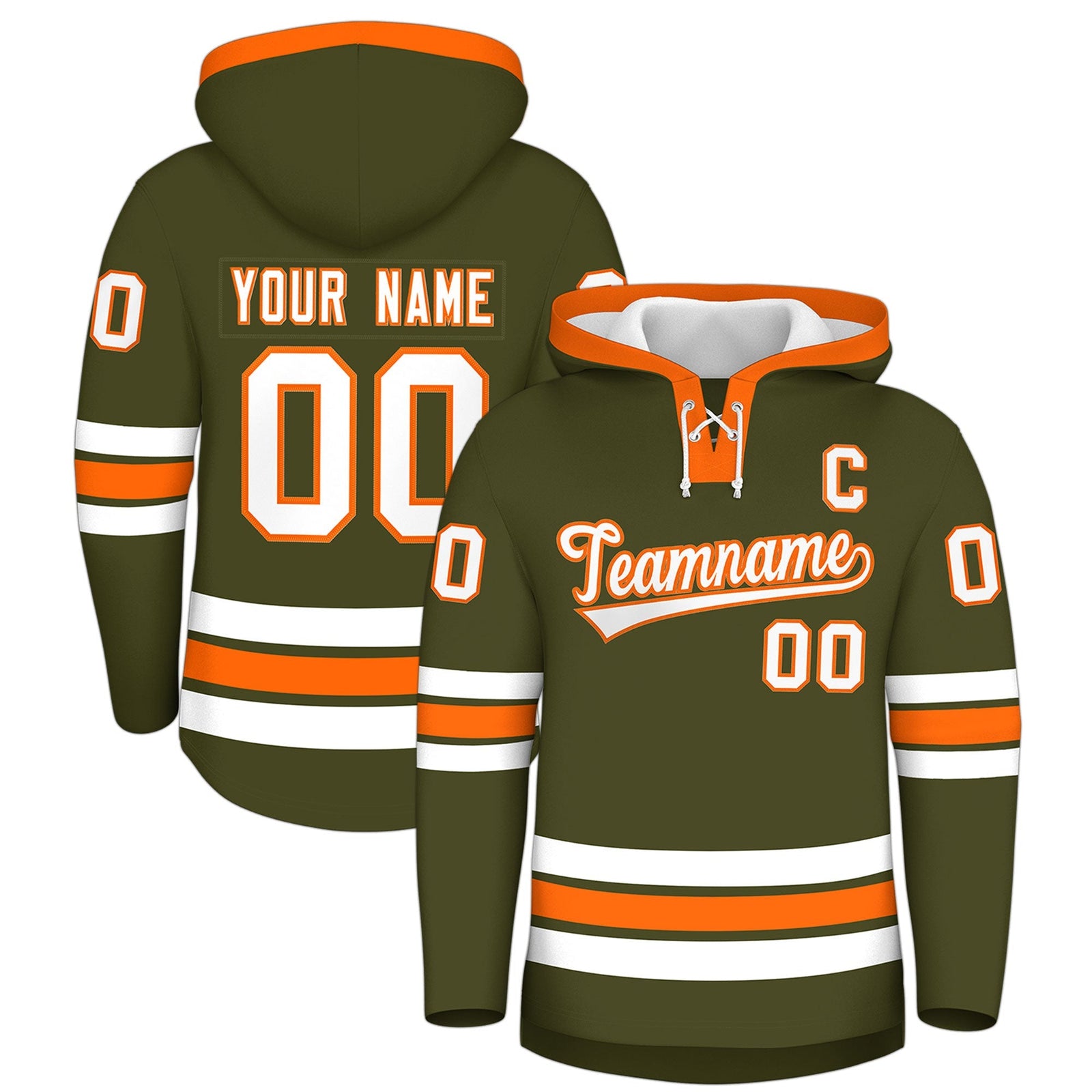 Custom Hockey Hoodie Jersey Olive Orange Classic Style for Men&Youth