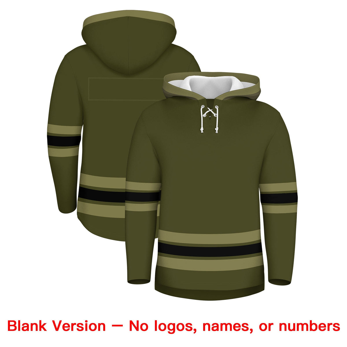 Custom Hockey Hoodie Jersey Olive Black Classic Style Add Name,Number &amp; Logo