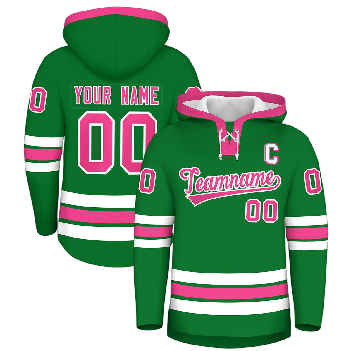 Custom Hockey Hoodie Jersey Kelly Green Pink Classic Style for Men&amp;Youth