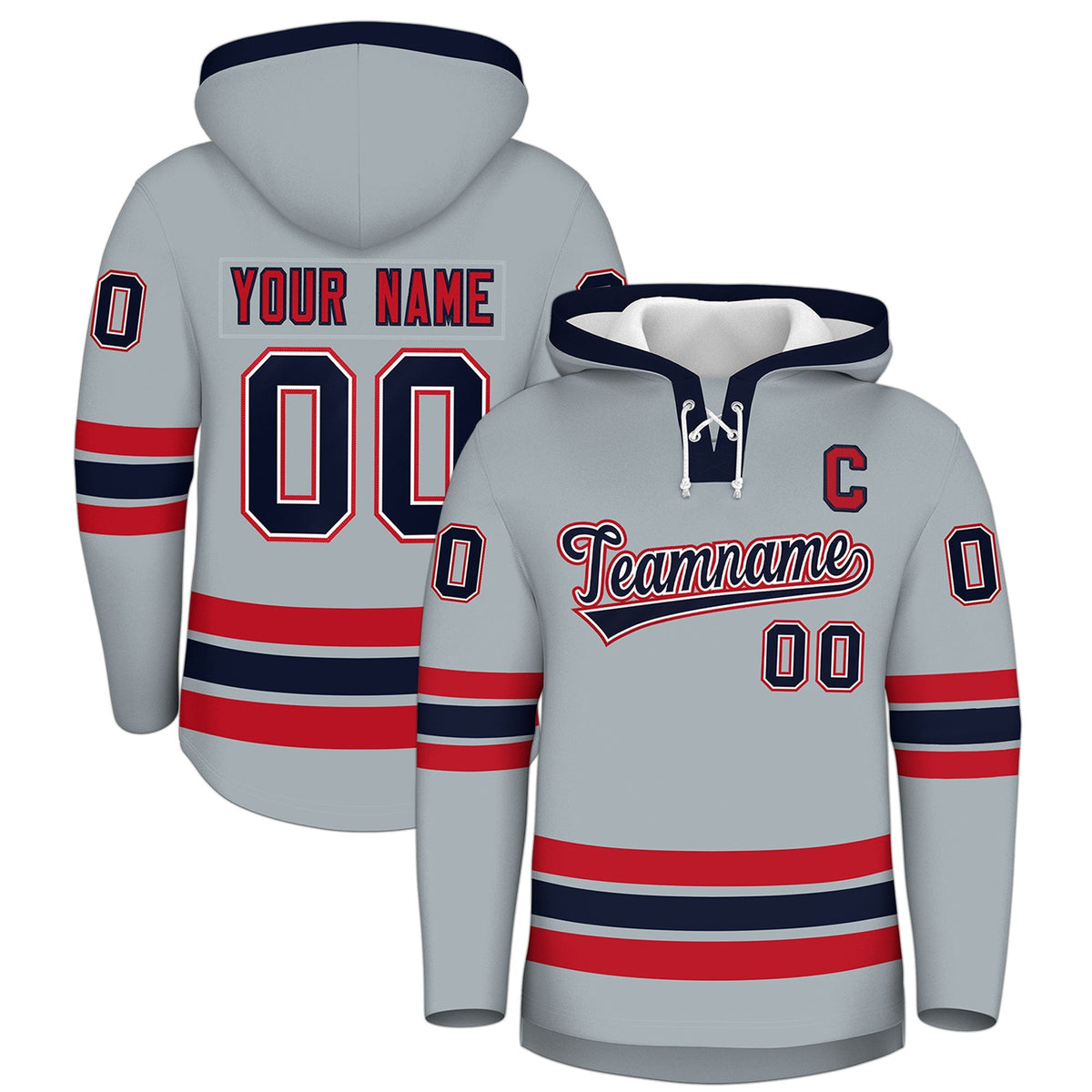 Custom Hockey Hoodie Jersey Silver Navy Classic Style Add Name,Number &amp; Logo