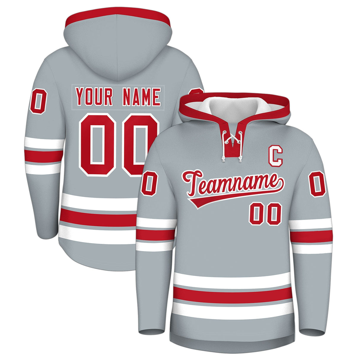 Custom Hockey Hoodie Jersey Silver Red Classic Style for Men&amp;Youth