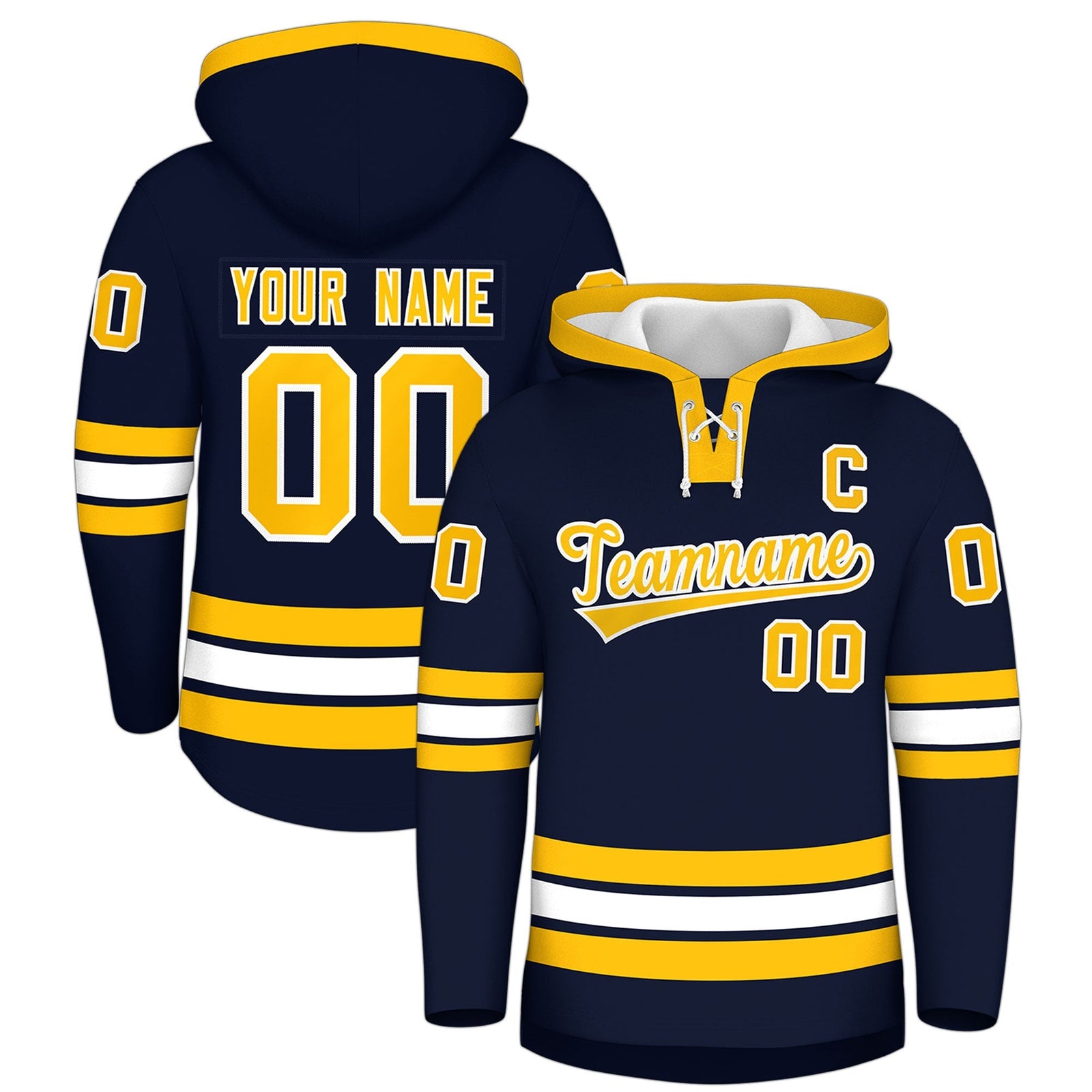 Custom Hockey Hoodie Jersey Navy White Classic Style Add Name,Number & Logo