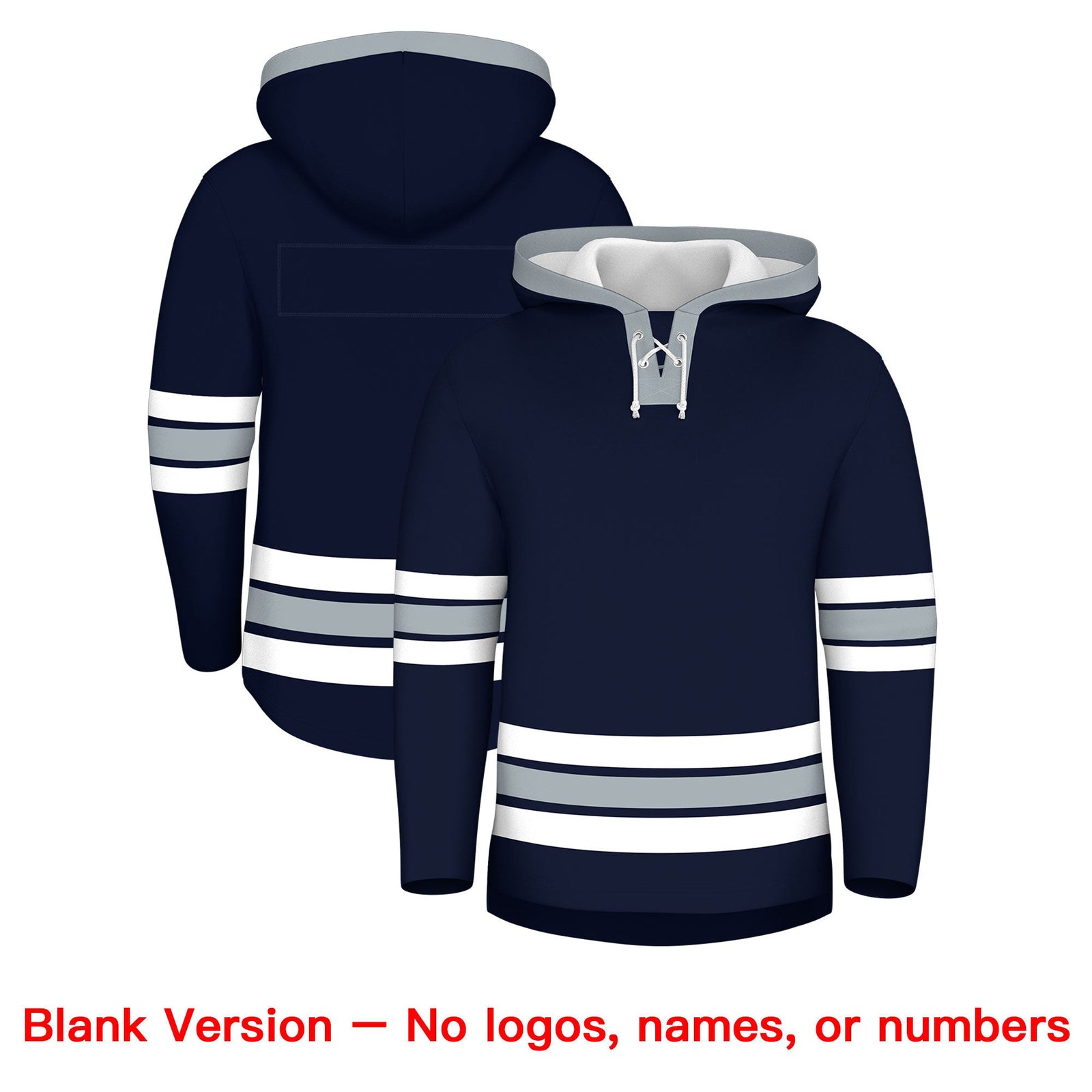 Custom Hockey Hoodie Jersey Navy Silver Classic Style Add Name,Number & Logo