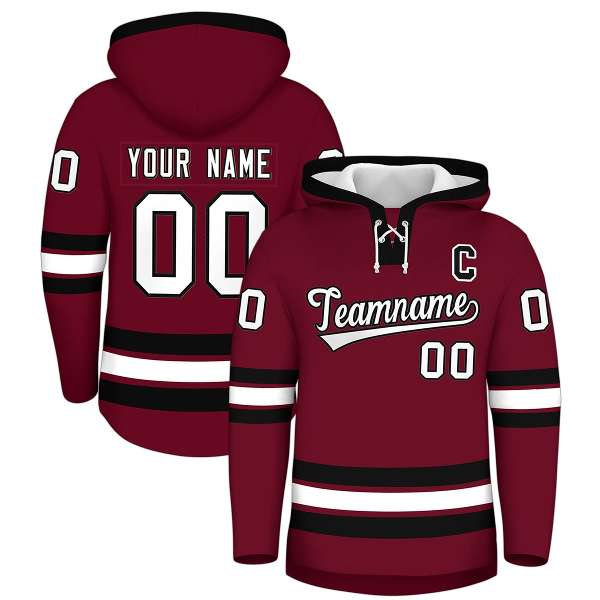 Custom Hockey Hoodie Jersey Crimson Black Classic Style Add Name,Number &amp; Logo