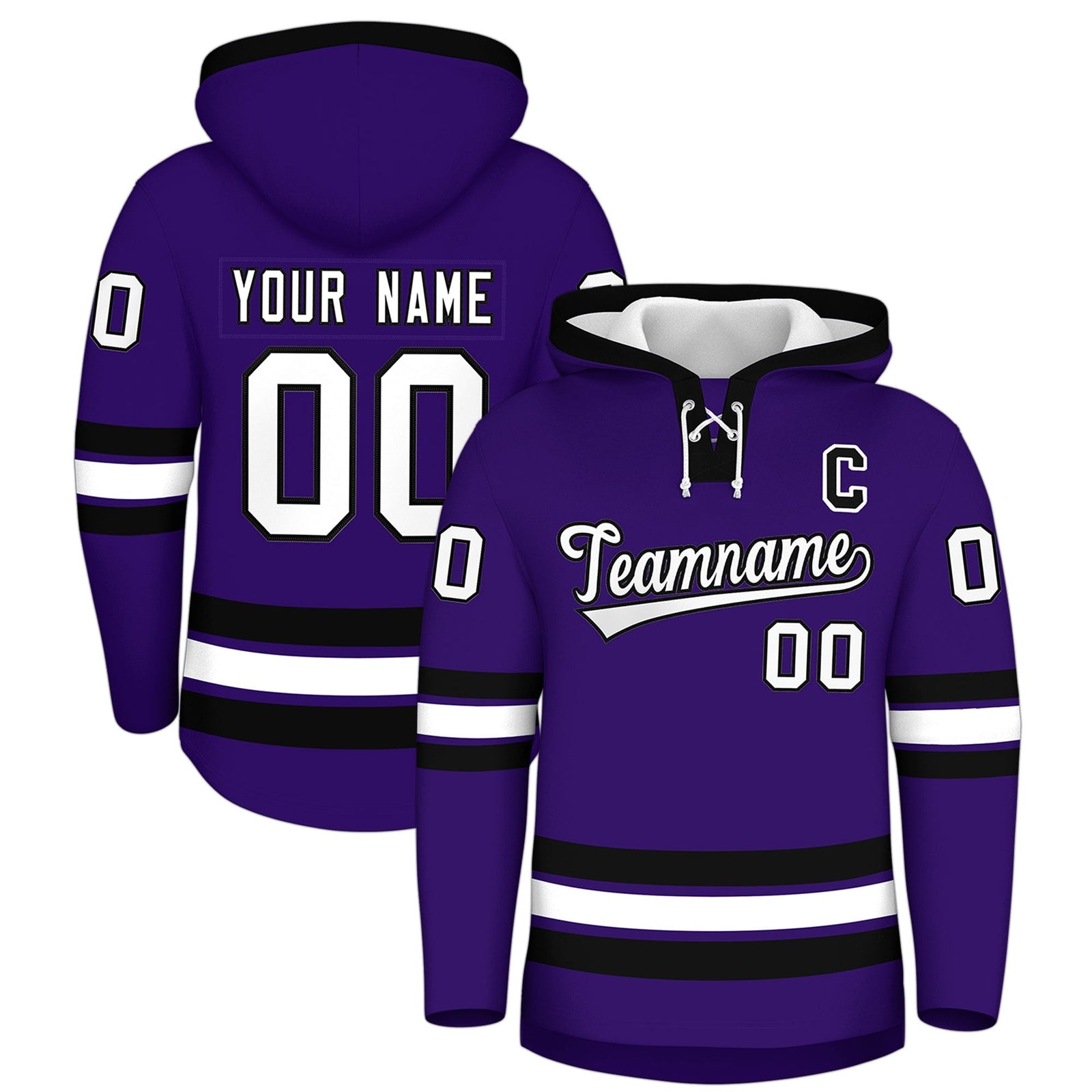 Custom Hockey Hoodie Jersey Purple Black Classic Style Add Name,Number & Logo