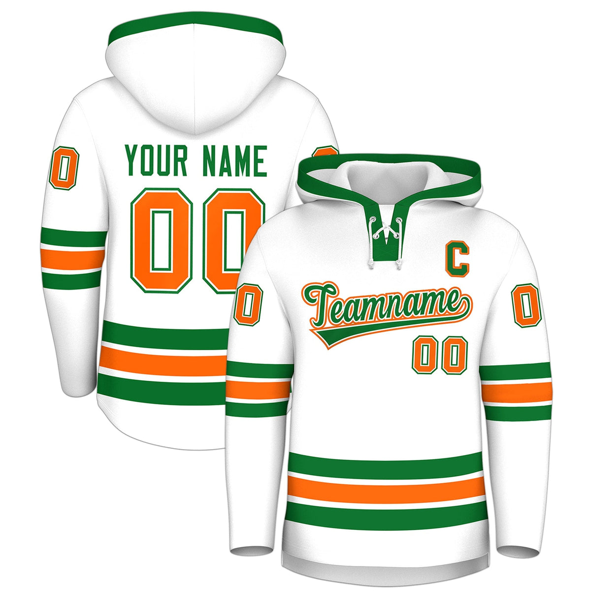 Custom Hockey Hoodie Jersey White Kelly Green Classic Style for Men&amp;Youth