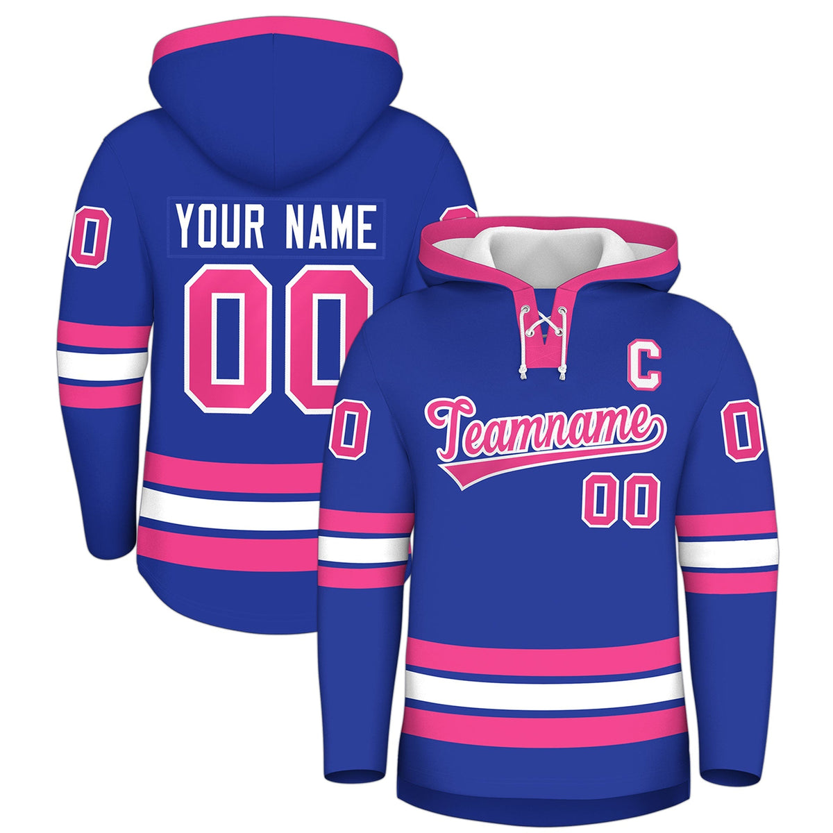 Custom Hockey Hoodie Jersey Royal Blue Pink Classic Style Add Name,Number &amp; Logo