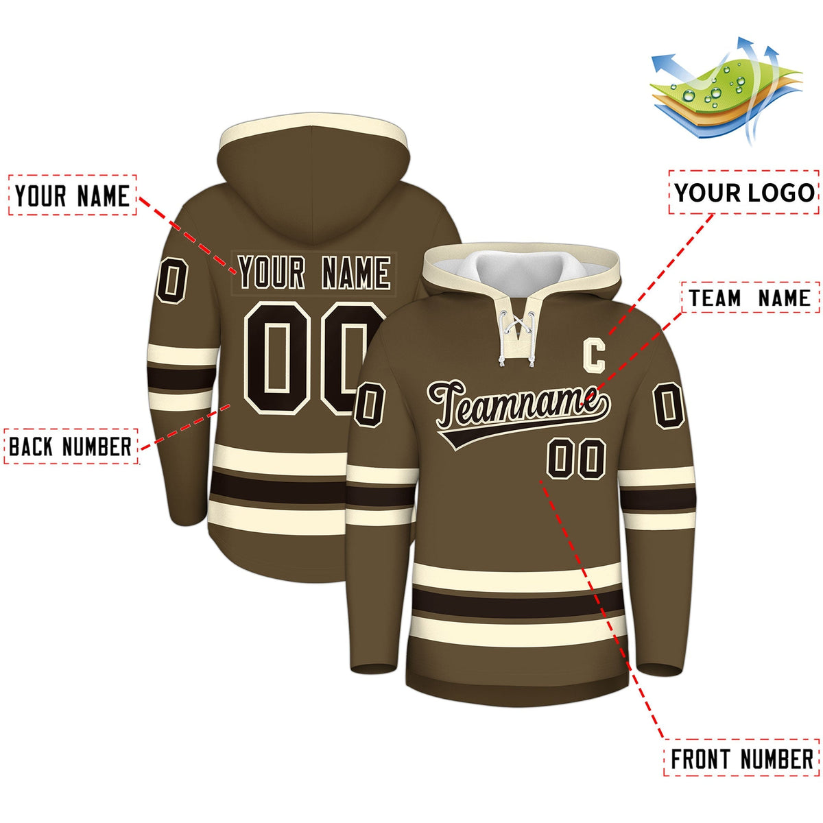 Custom Hockey Hoodie Jersey Light Brown Cream Classic Style Add Name,Number &amp; Logo