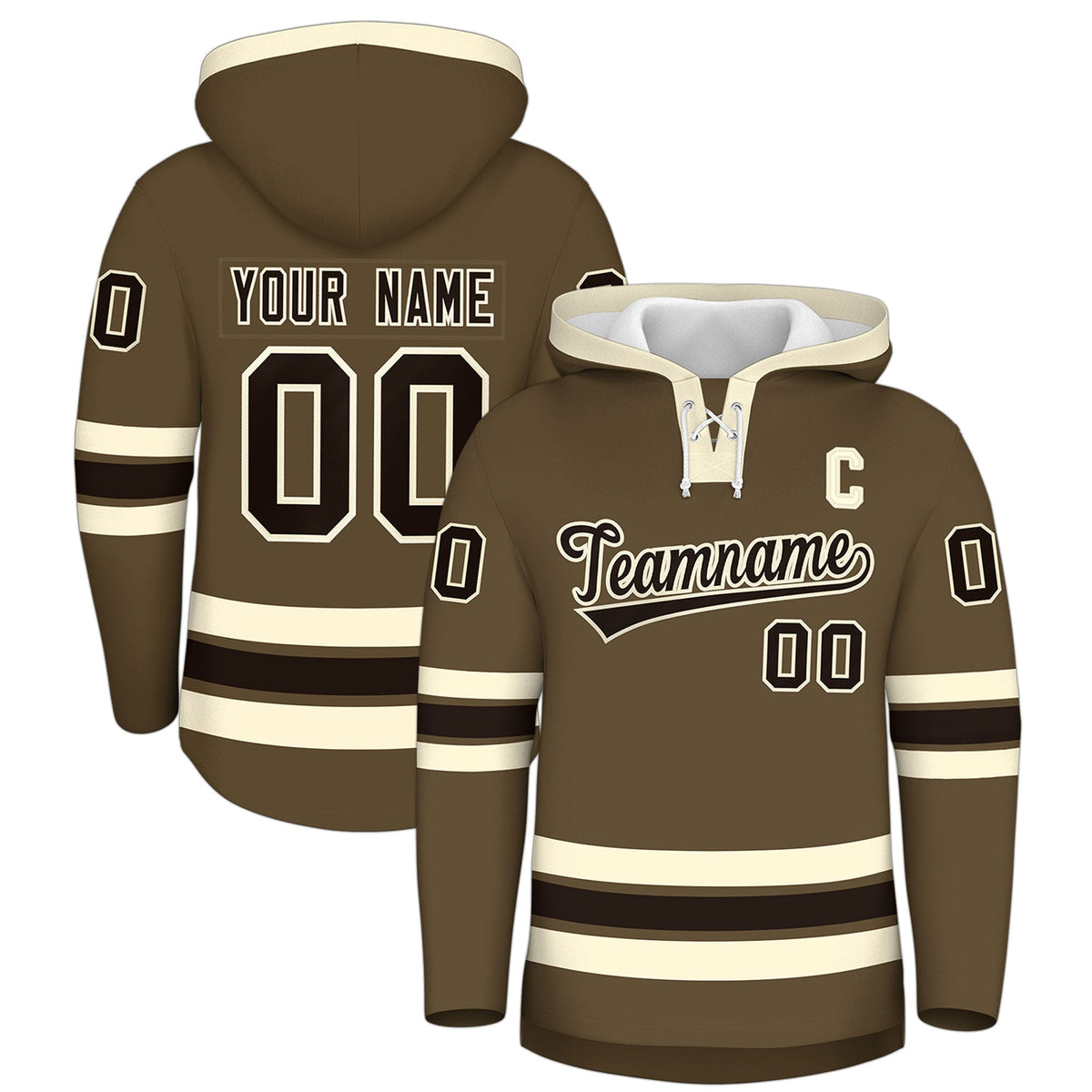 Custom Hockey Hoodie Jersey Light Brown Cream Classic Style Add Name,Number &amp; Logo