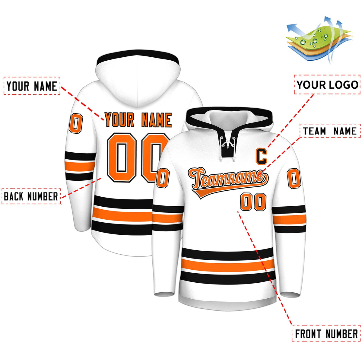 Custom Hockey Hoodie Jersey White Black Classic Style for Men&amp;Youth