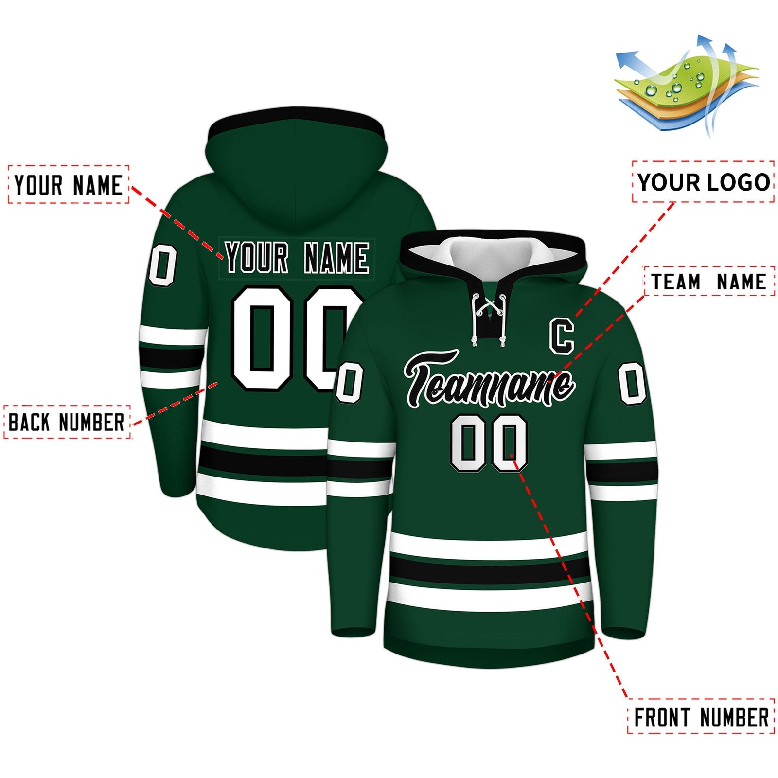 Custom Hockey Hoodie Jersey Dark Green Black Classic Style for Men&Youth