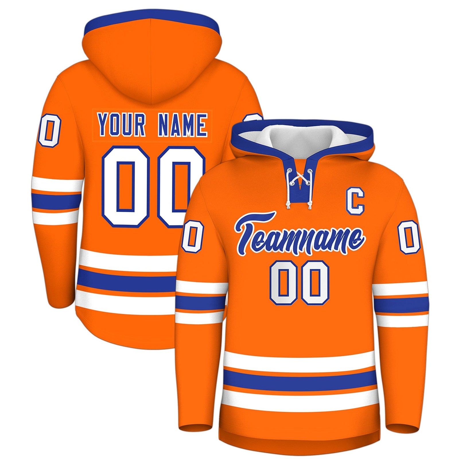 Custom Hockey Hoodie Jersey Orange Royal Blue Classic Style for Men&Youth