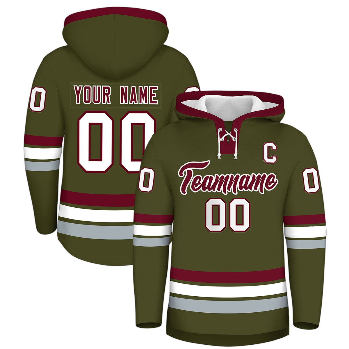 Custom Hockey Hoodie Jersey Olive Crimson Classic Style Add Name,Number &amp; Logo