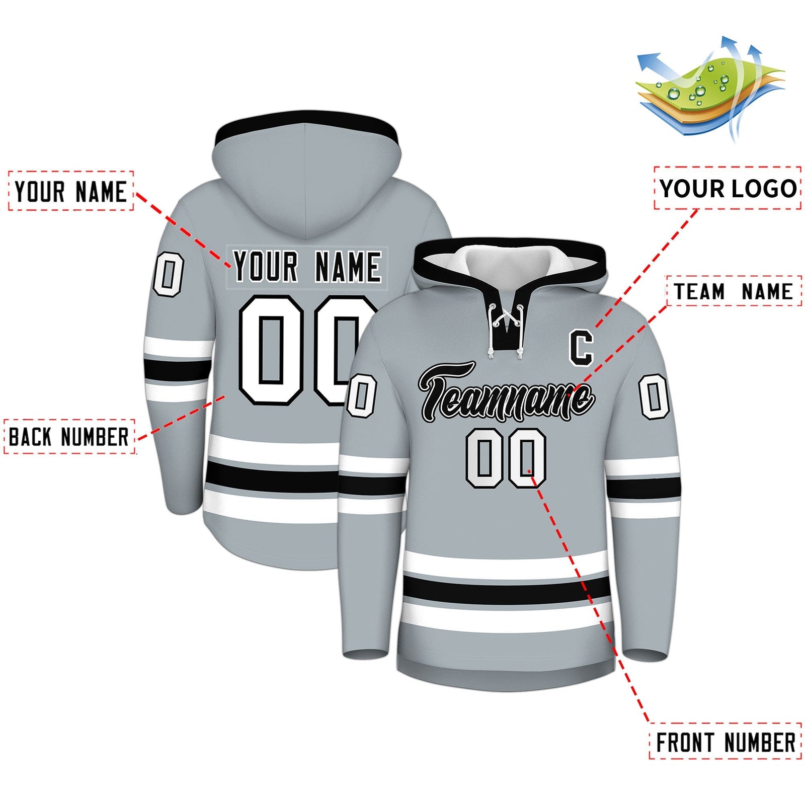 Custom Hockey Hoodie Jersey Silver Black Classic Style for Men&Youth