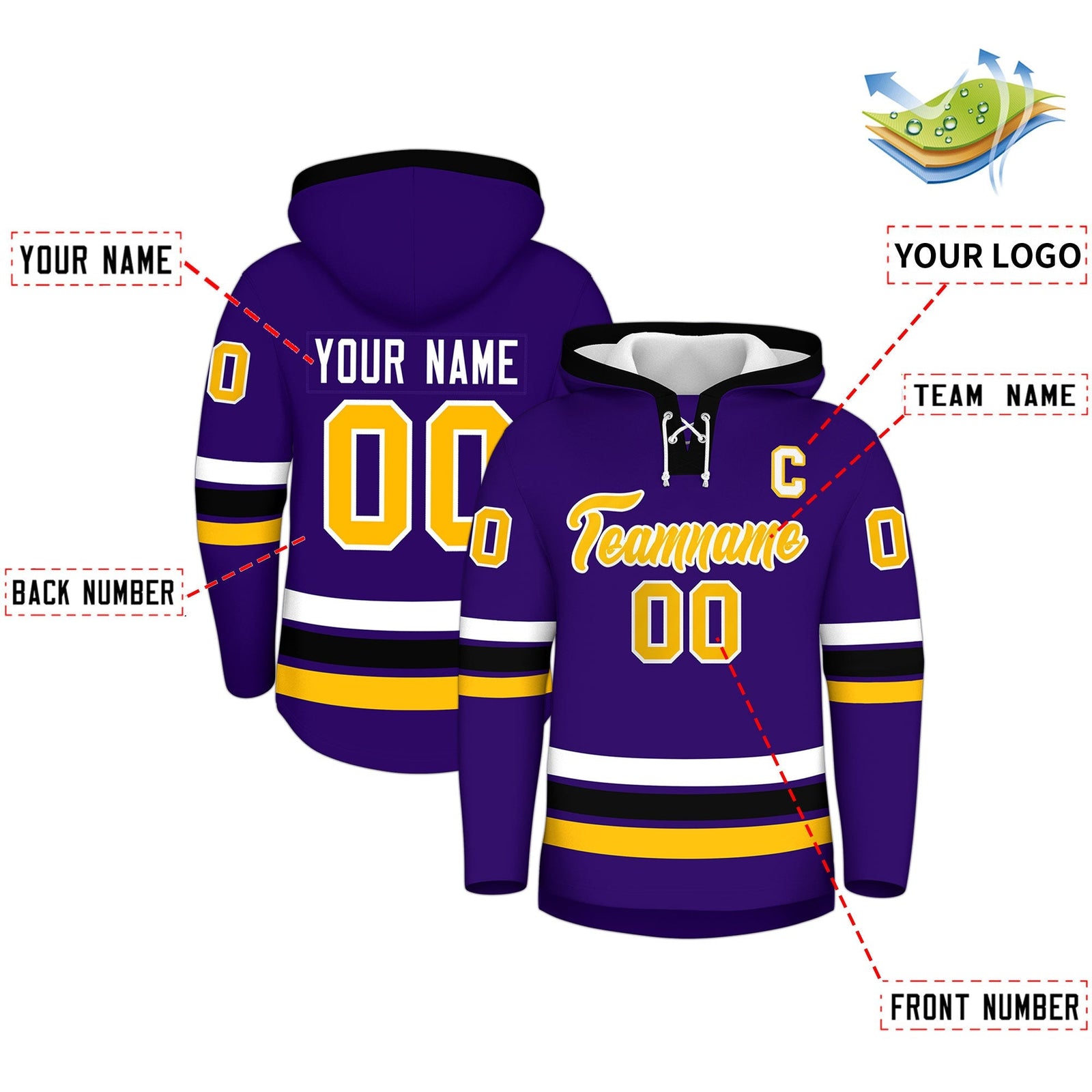 Custom Hockey Hoodie Jersey Purple Black Classic Style for Men&Youth
