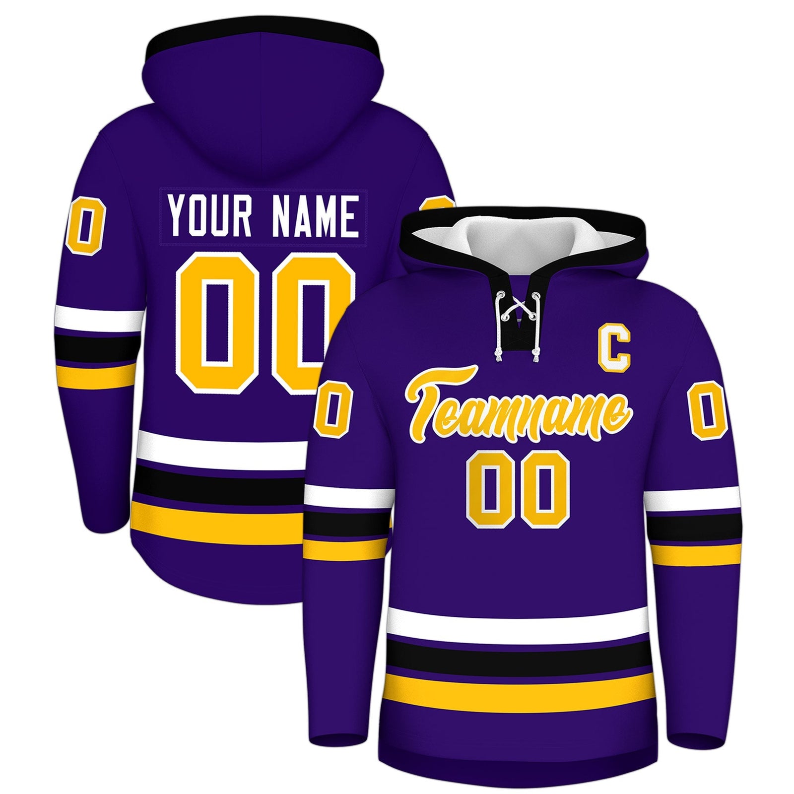 Custom Hockey Hoodie Jersey Purple Black Classic Style for Men&Youth