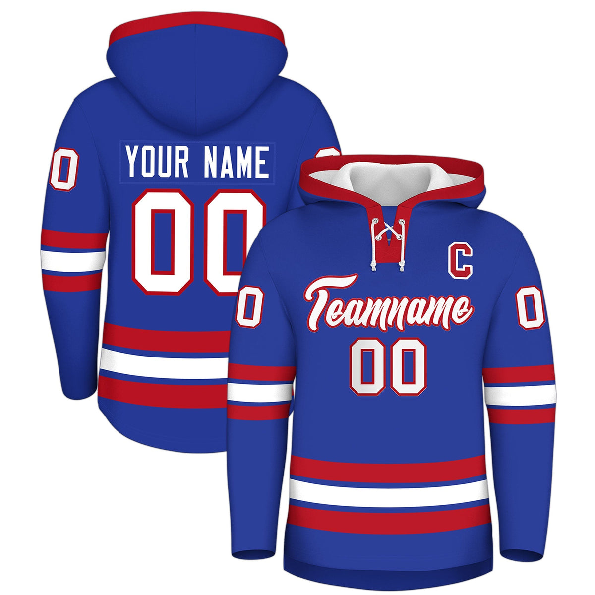 Custom Hockey Hoodie Jersey Royal Blue Red Classic Style Add Name,Number &amp; Logo
