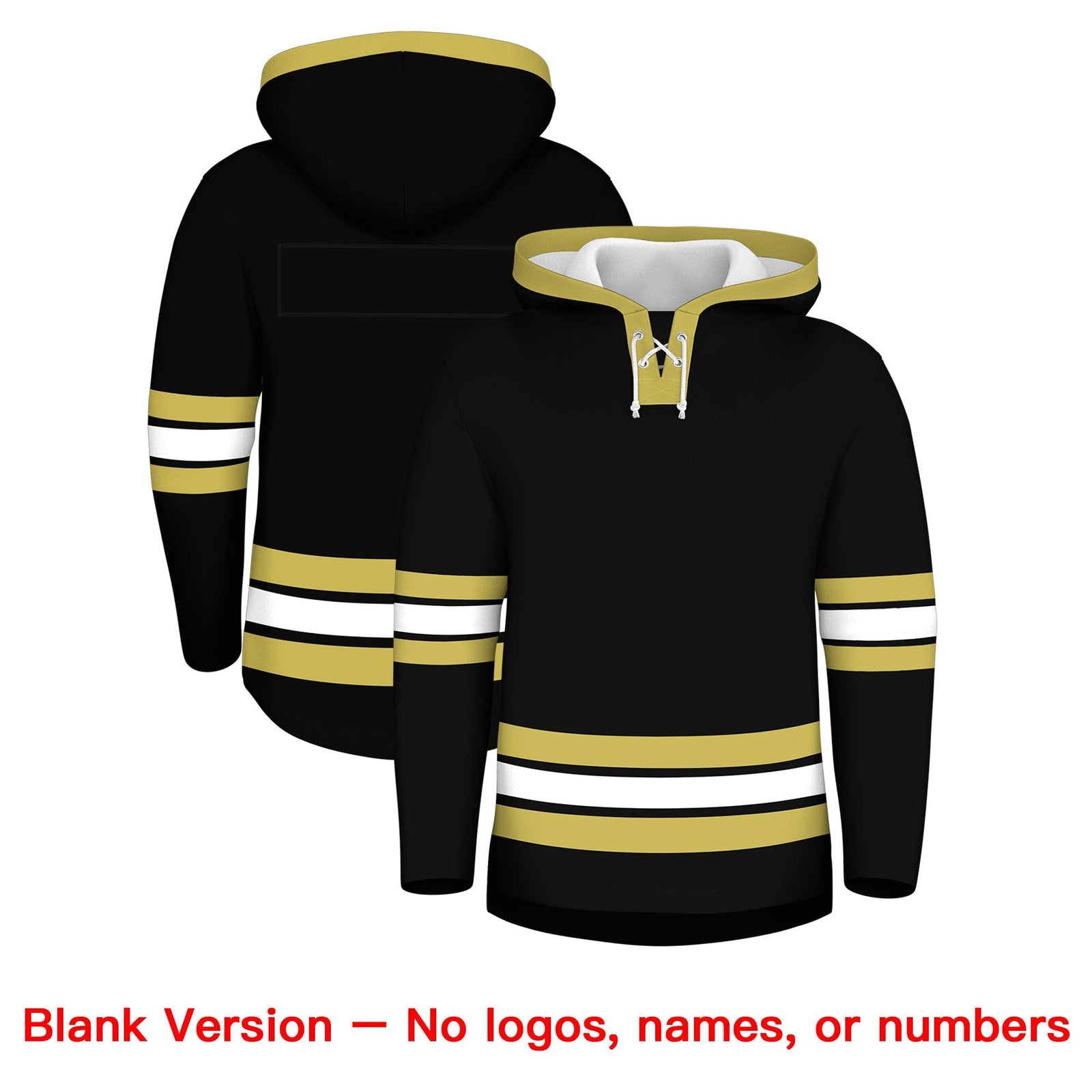 Custom Hockey Hoodie Jersey Black Old Gold Classic Style for Men&Youth