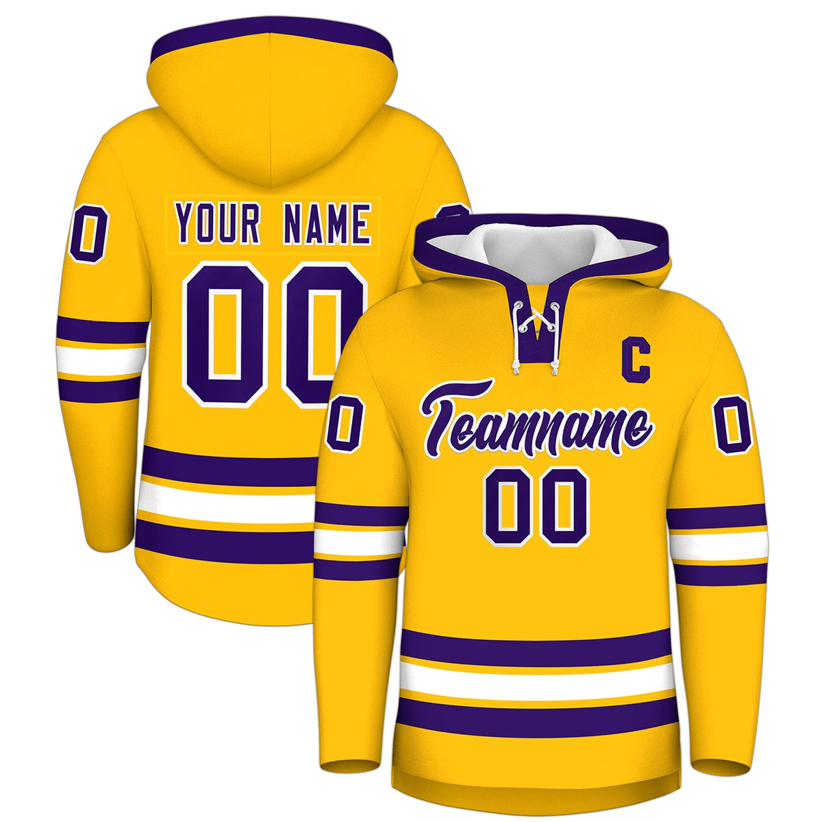 Custom Hockey Hoodie Jersey Gold Purple Classic Style Add Name,Number &amp; Logo