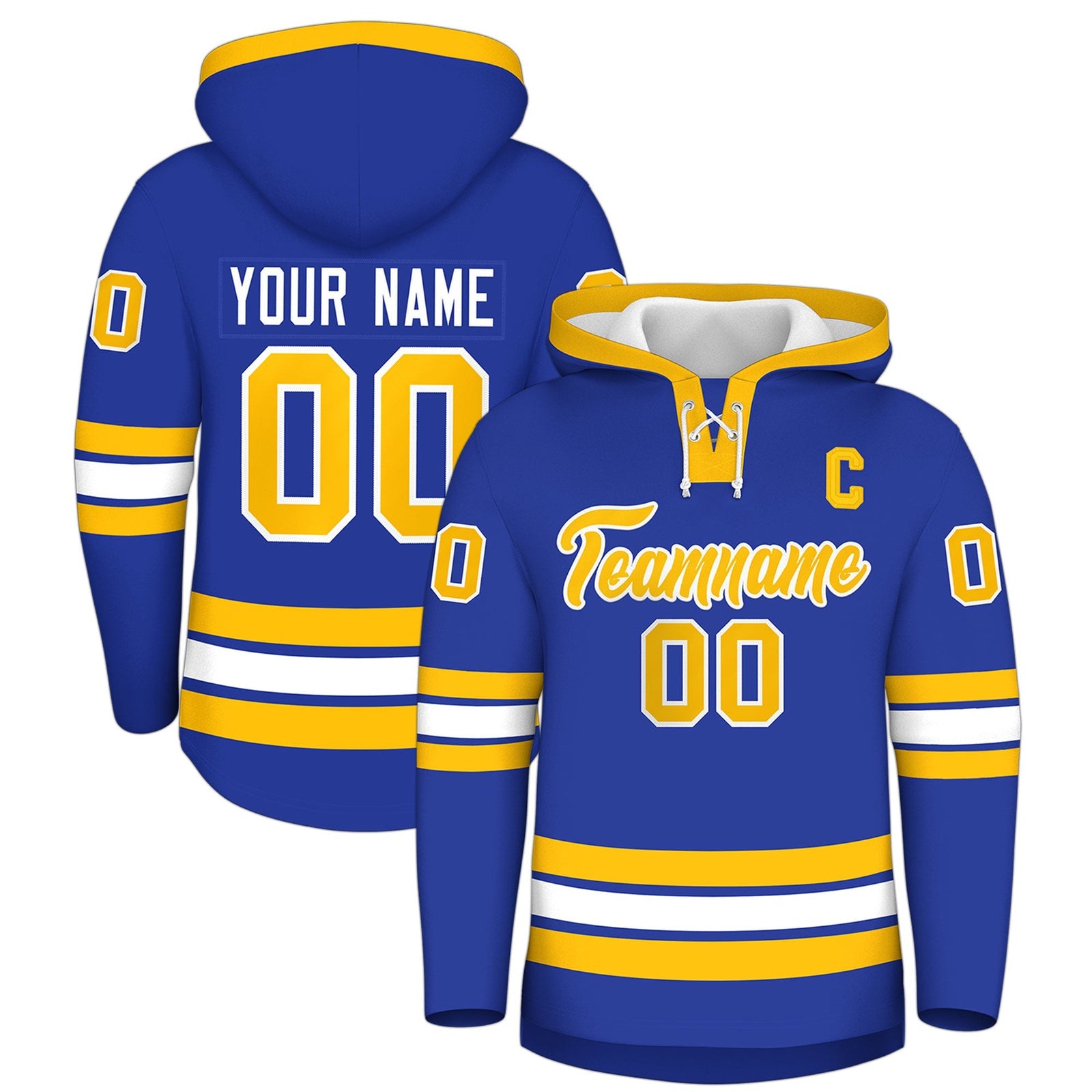 Custom Hockey Hoodie Jersey Royal Blue Gold Classic Style for Men&Youth