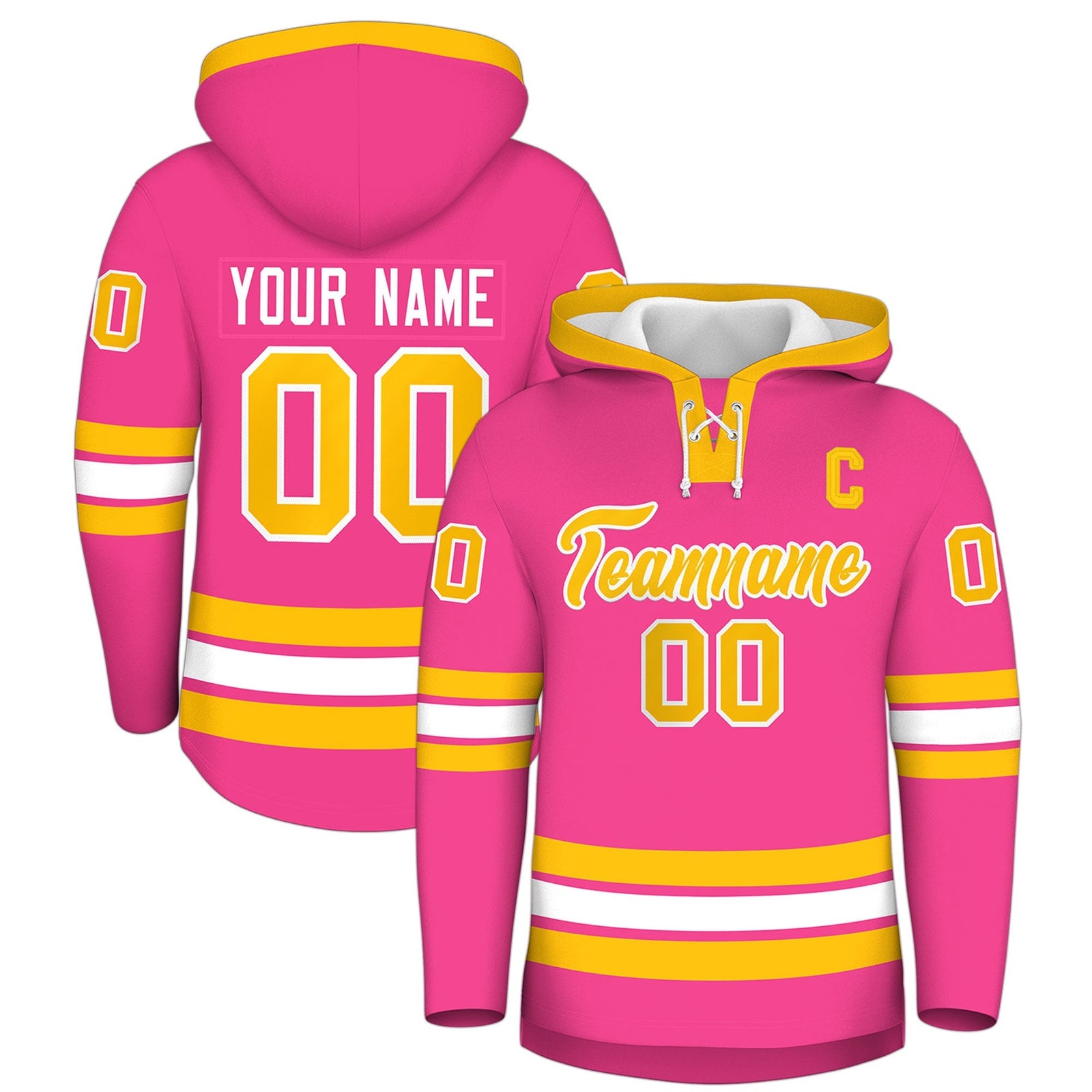 Custom Hockey Hoodie Jersey Pink Gold Classic Style Add Name,Number & Logo
