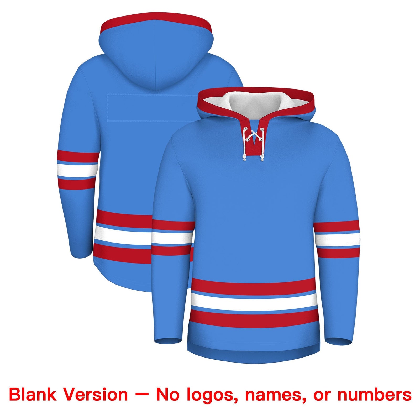 Custom Hockey Hoodie Jersey Powder Blue Red Classic Style for Men&Youth