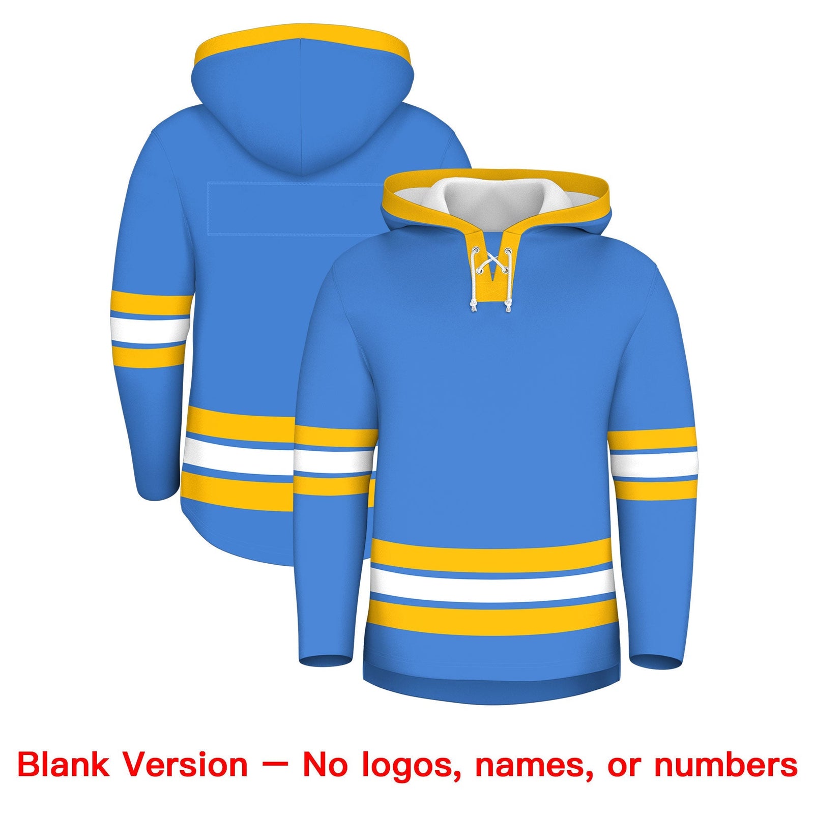Custom Hockey Hoodie Jersey Powder Blue Gold Classic Style Add Name,Number & Logo