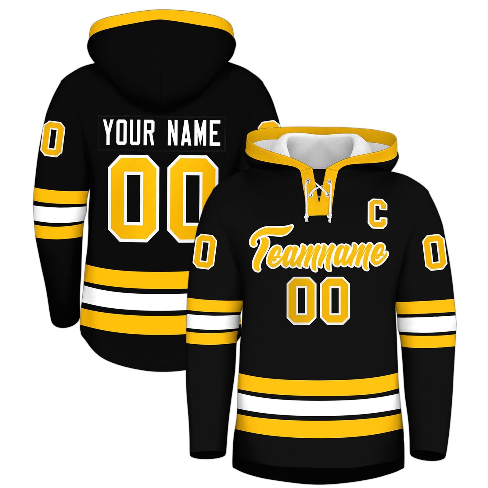 Custom Hockey Hoodie Jersey Black Gold Classic Style for Men&Youth