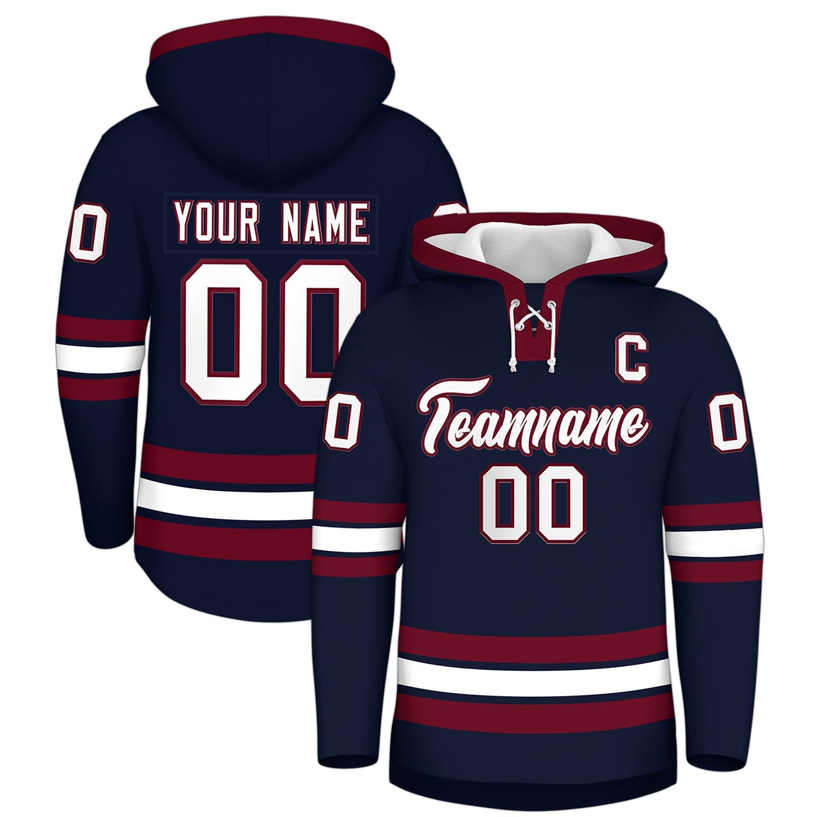 Custom Hockey Hoodie Jersey Navy Crimson Classic Style Add Name,Number & Logo