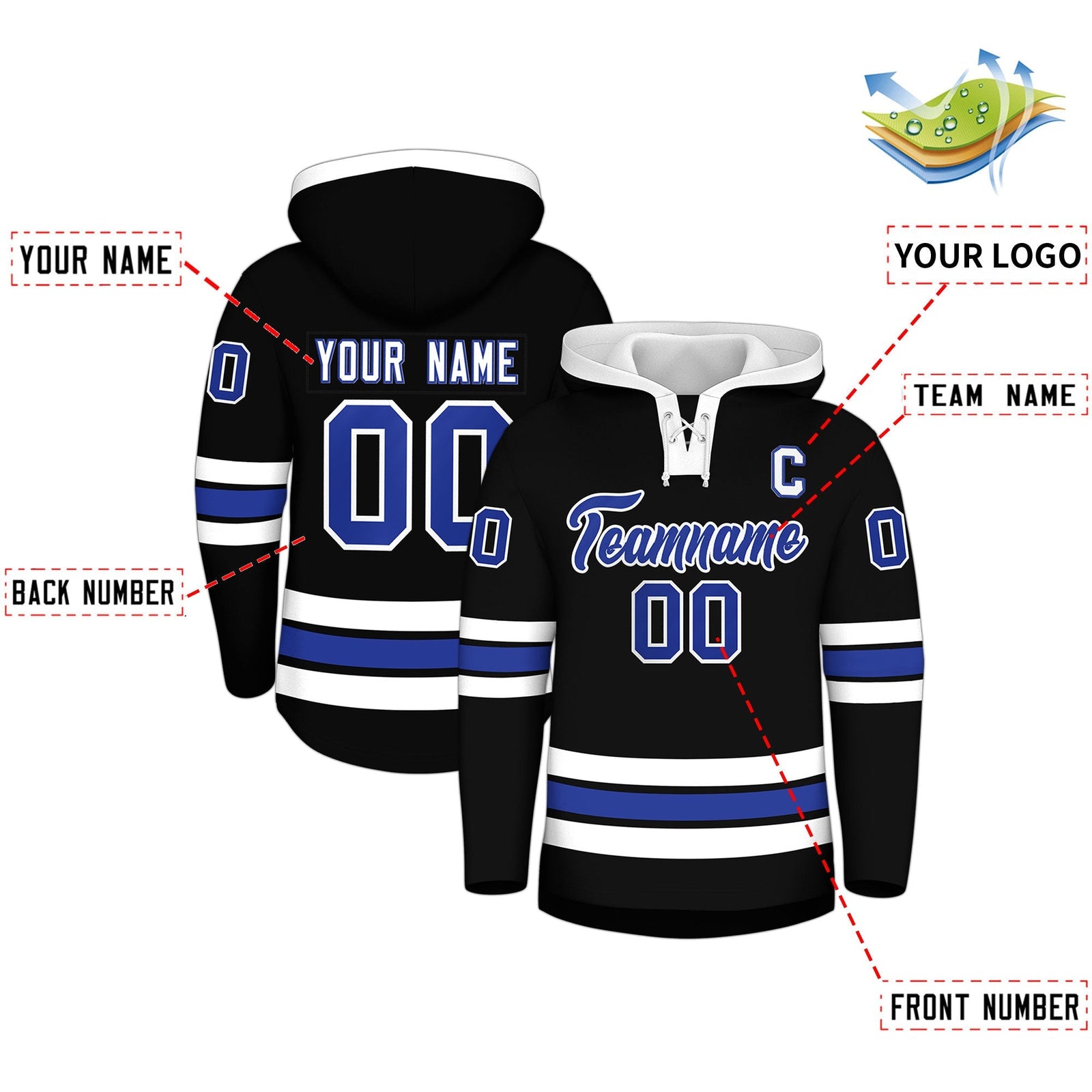 Custom Hockey Hoodie Jersey Black White Classic Style for Men&Youth