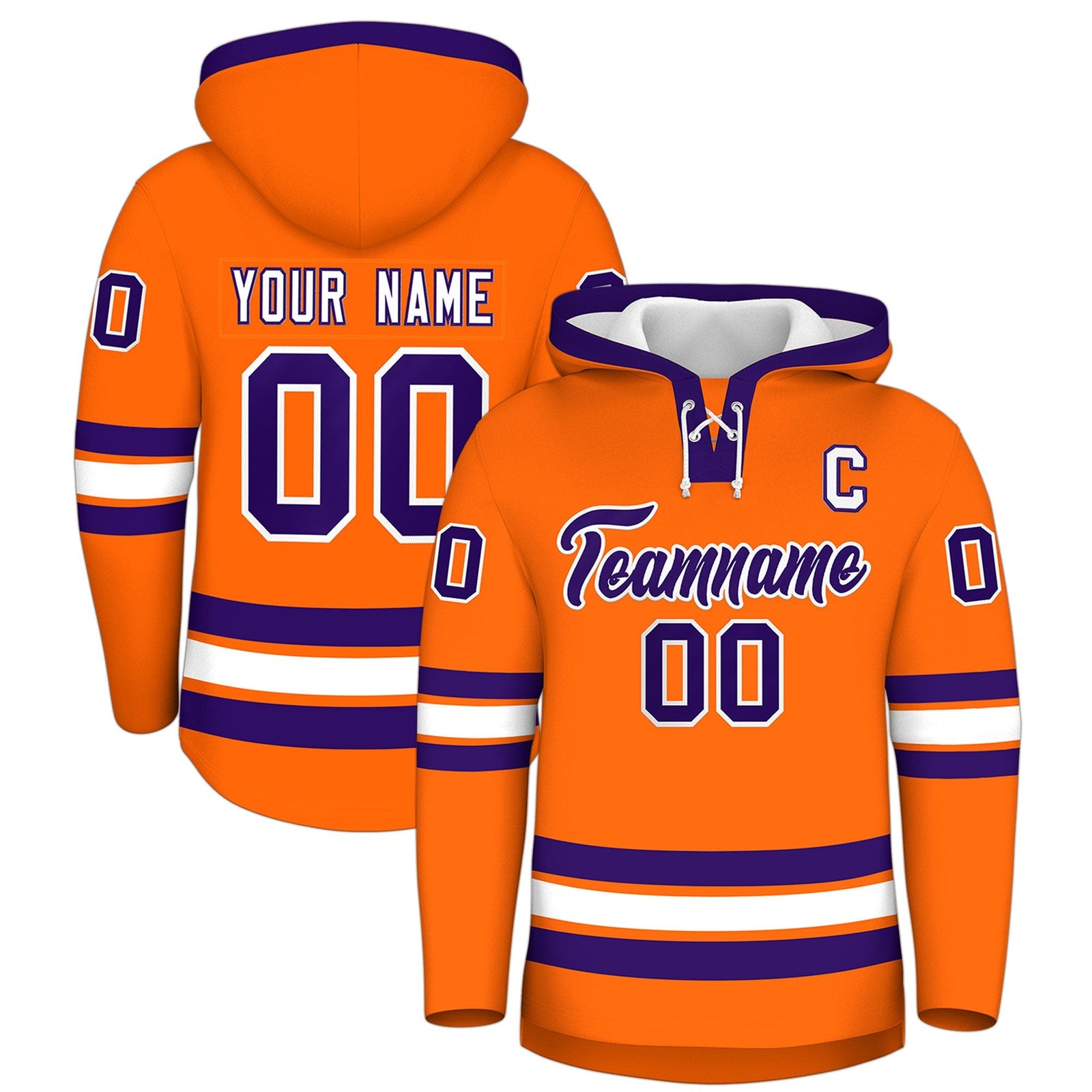 Custom Hockey Hoodie Jersey Orange Purple Classic Style for Men&Youth