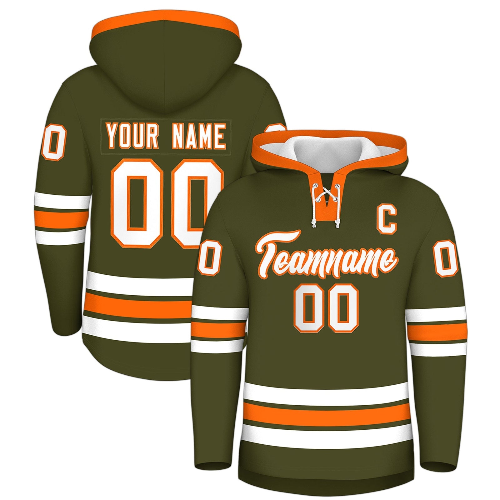 Custom Hockey Hoodie Jersey Olive Orange Classic Style for Men&Youth