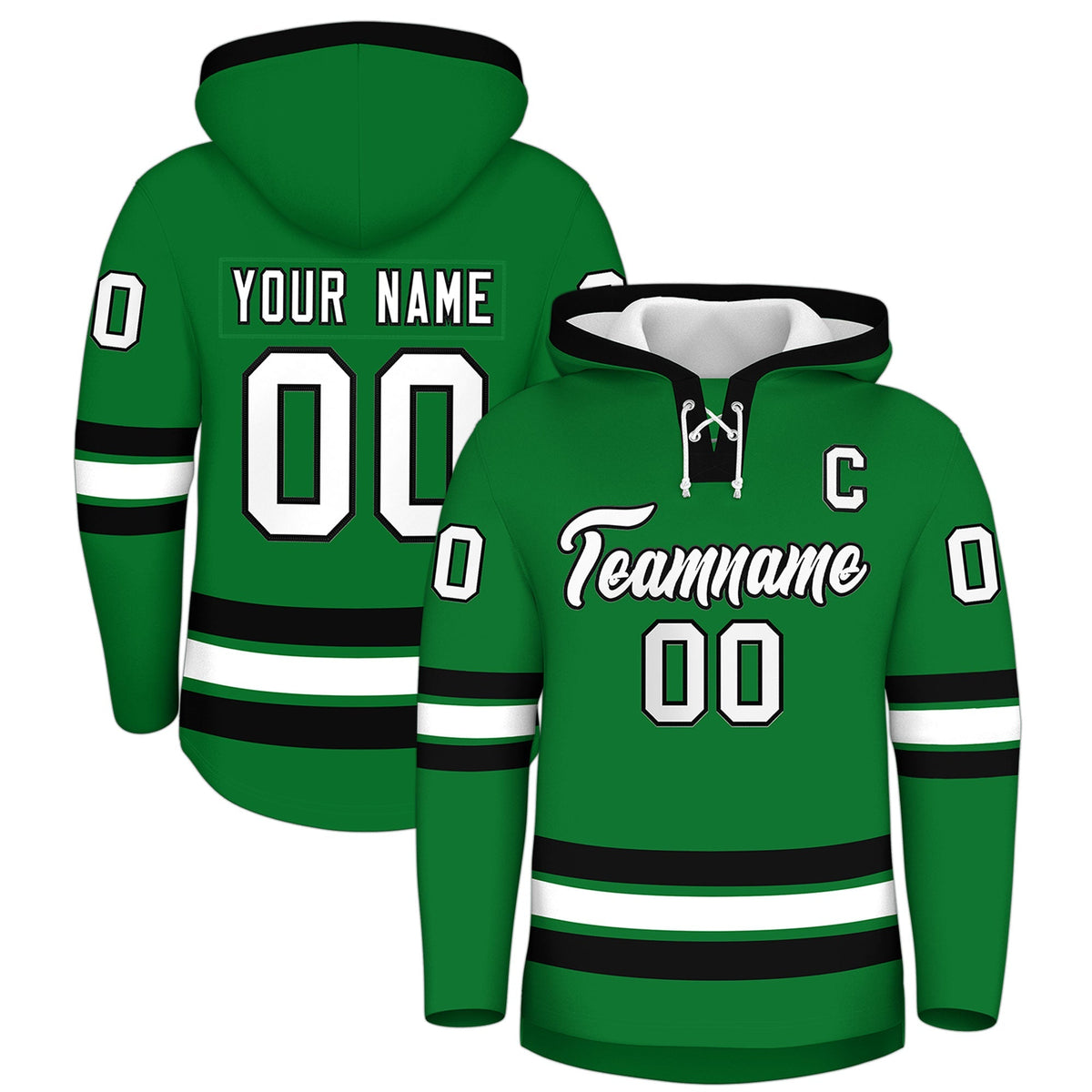Custom Hockey Hoodie Jersey Kelly Green Black Classic Style for Men&amp;Youth