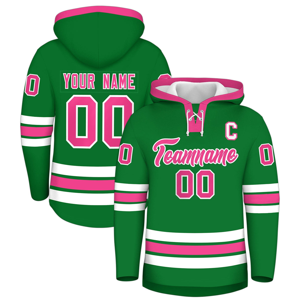 Custom Hockey Hoodie Jersey Kelly Green Pink Classic Style for Men&amp;Youth